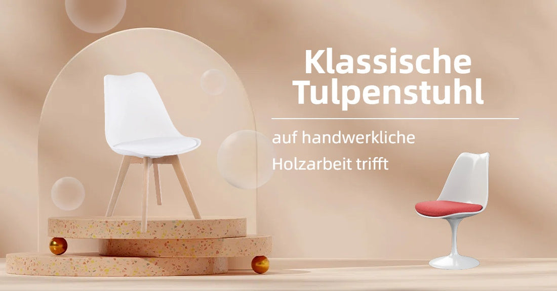 klassische Tulpenstuhl auf handwerkliche Holzarbeit trifft