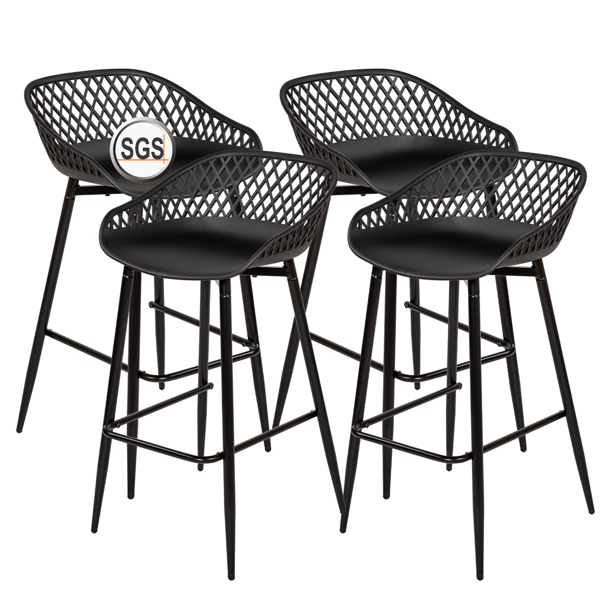Moderne Barhocker aus Schmiedeeisen, 87 cm hoch, mit durchbrochenen Rückenlehnen, 4er-Set - Schwarz/Weiß