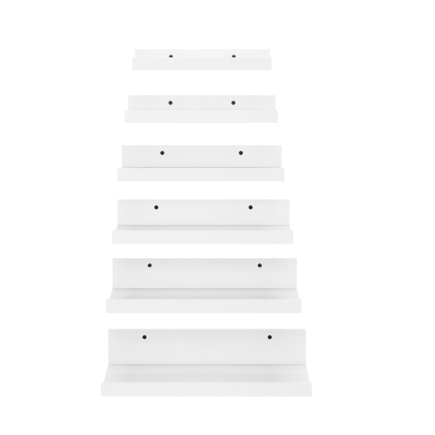Wandmontierte Floating Regale Set aus 6, unterschiedliche Längen - Weiß