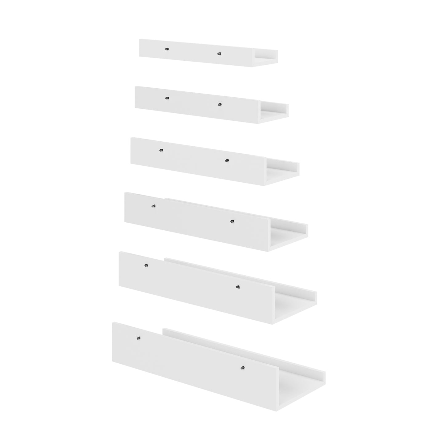 Wandmontierte Floating Regale Set aus 6, unterschiedliche Längen - Weiß