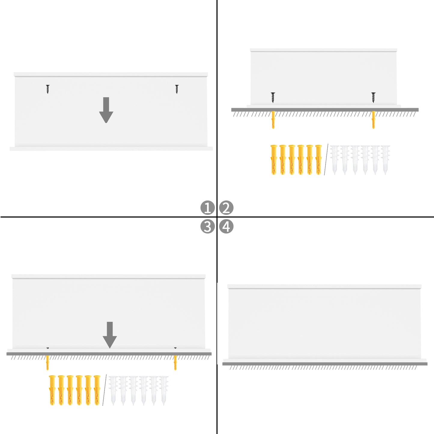 Wandmontierte Floating Regale Set aus 6, unterschiedliche Längen - Weiß