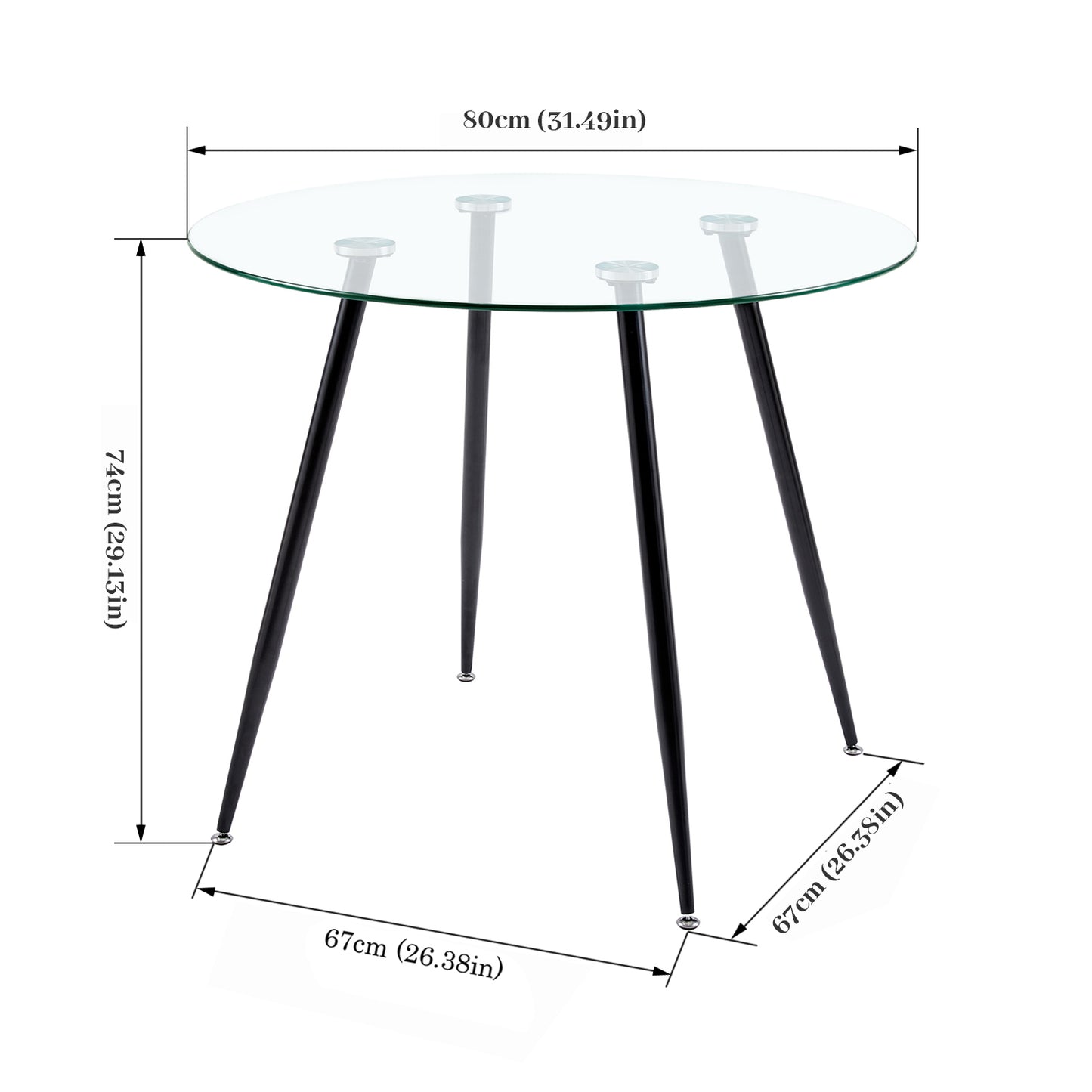 Runde Esstische aus Glas, 80 cm, mit Eisenbeinen – CHICO