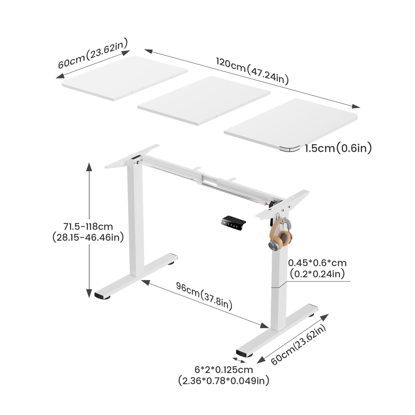 Elektrischer Höhenverstellbarer Schreibtisch Weiß 120 x 60 cm - DREXEL