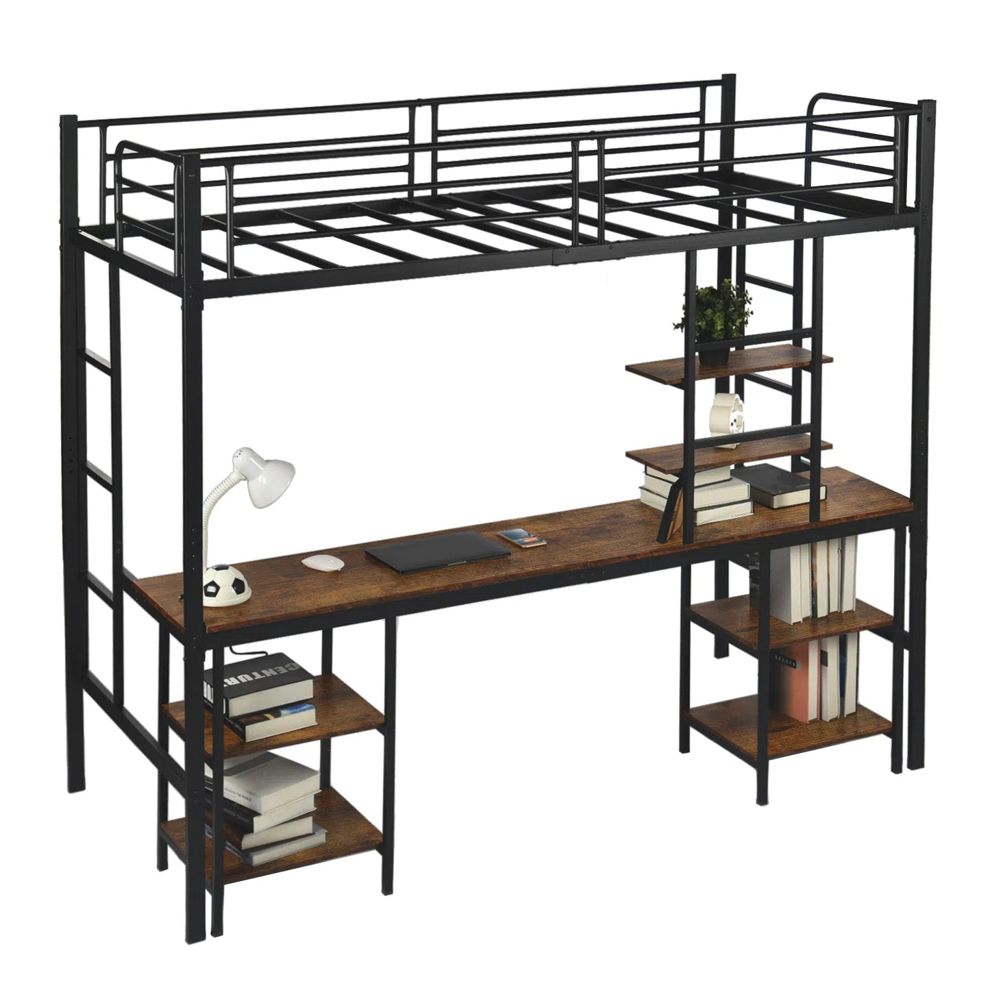 Etagenbett mit Schreibtisch und Bücherregal – Schwarz – ESOFEA