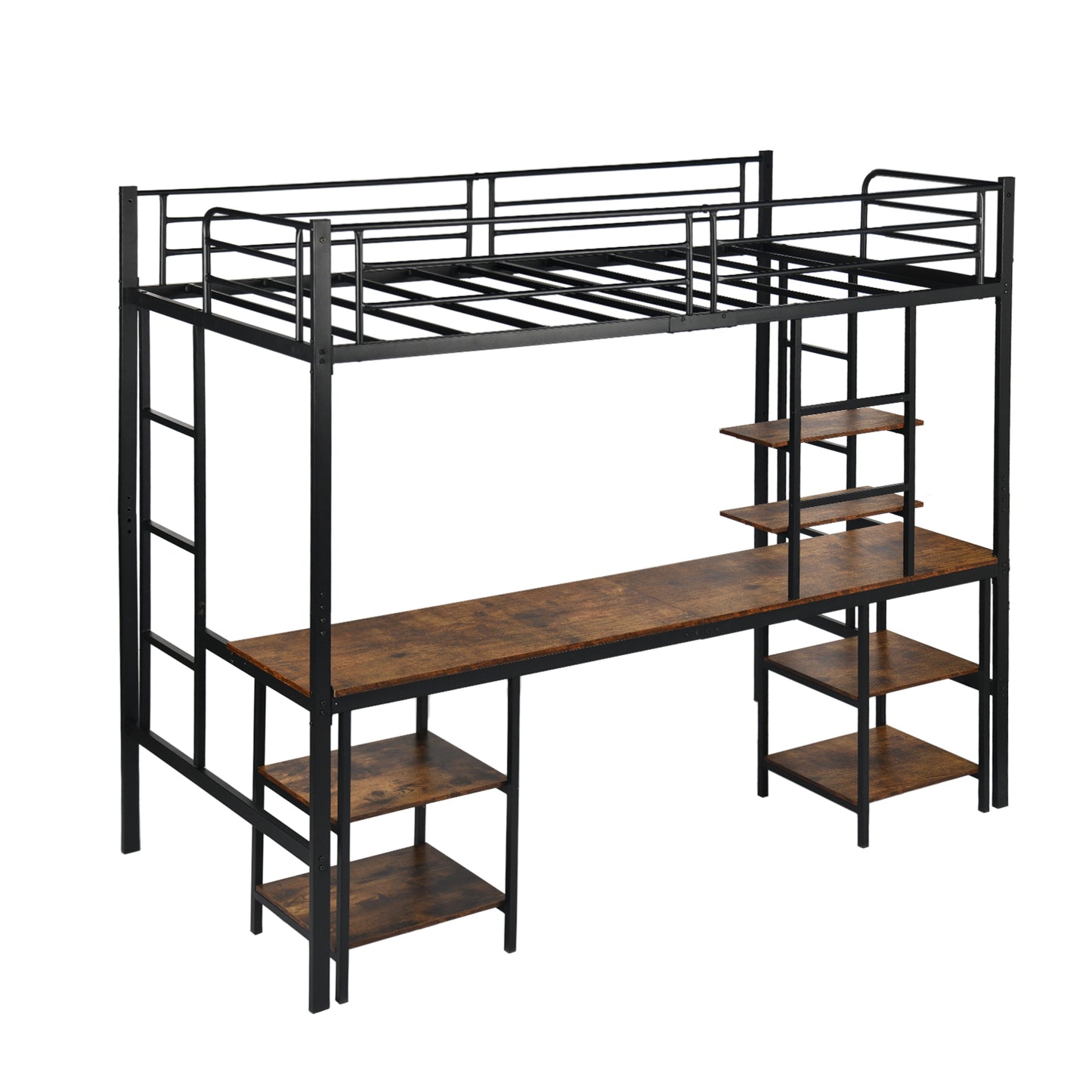 Etagenbett mit Schreibtisch und Bücherregal – Schwarz – ESOFEA