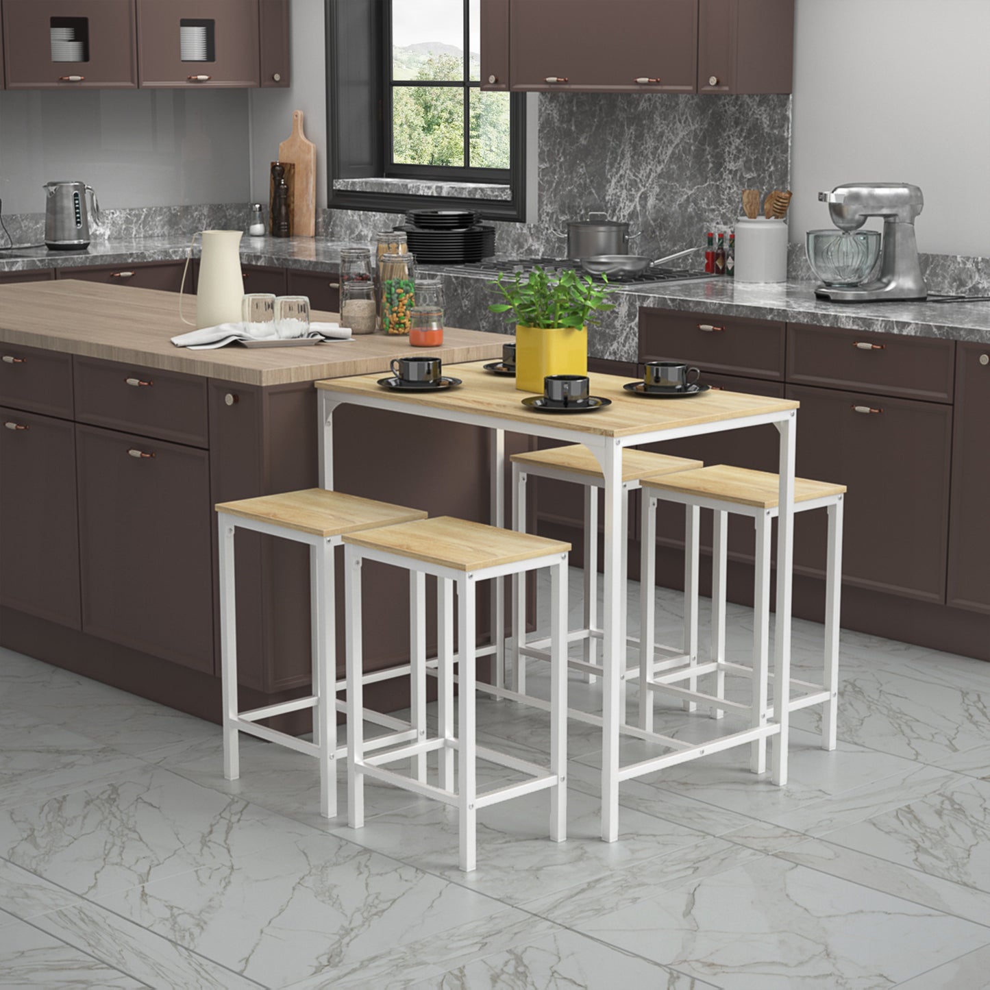 FAIRMAN 4-Person Retro Bar Set - White OAK Grain