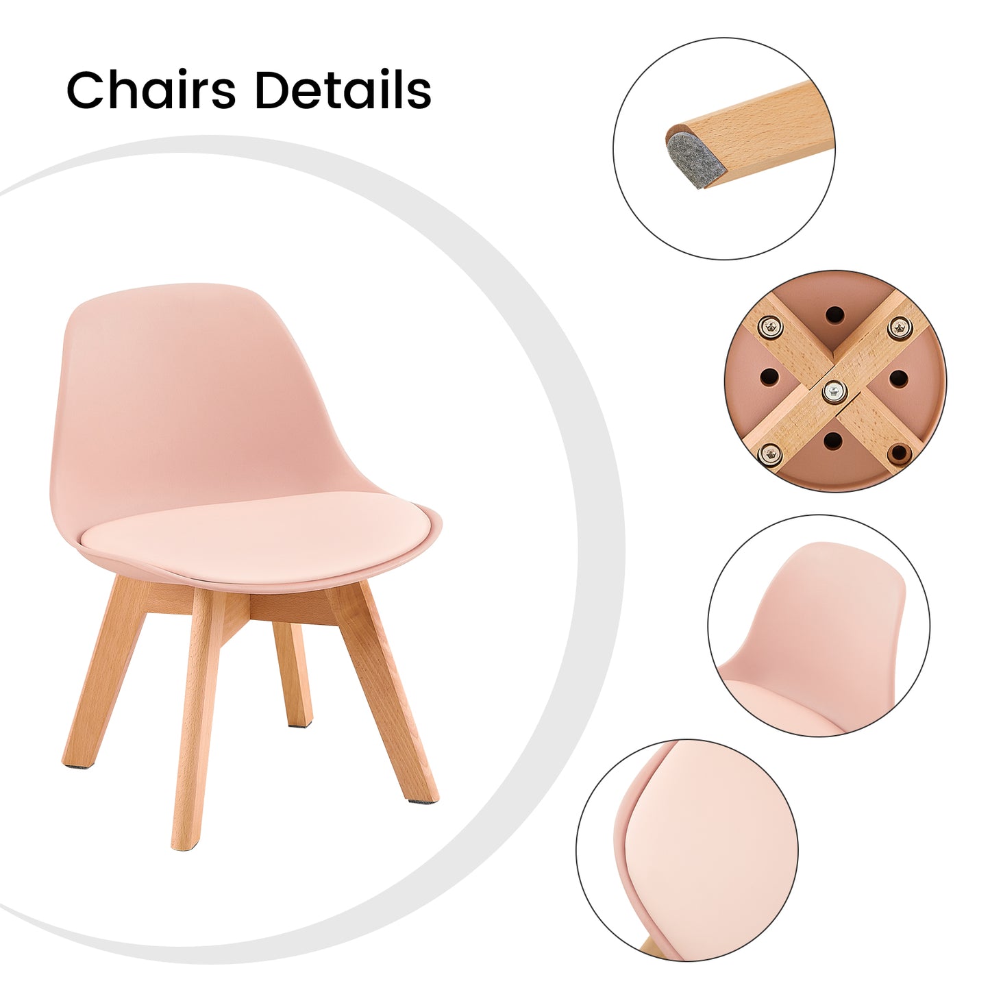 GRAND Kinder-Esszimmerstuhl mit Beinen aus Buche, 2er-Set – Rosa/Weiß