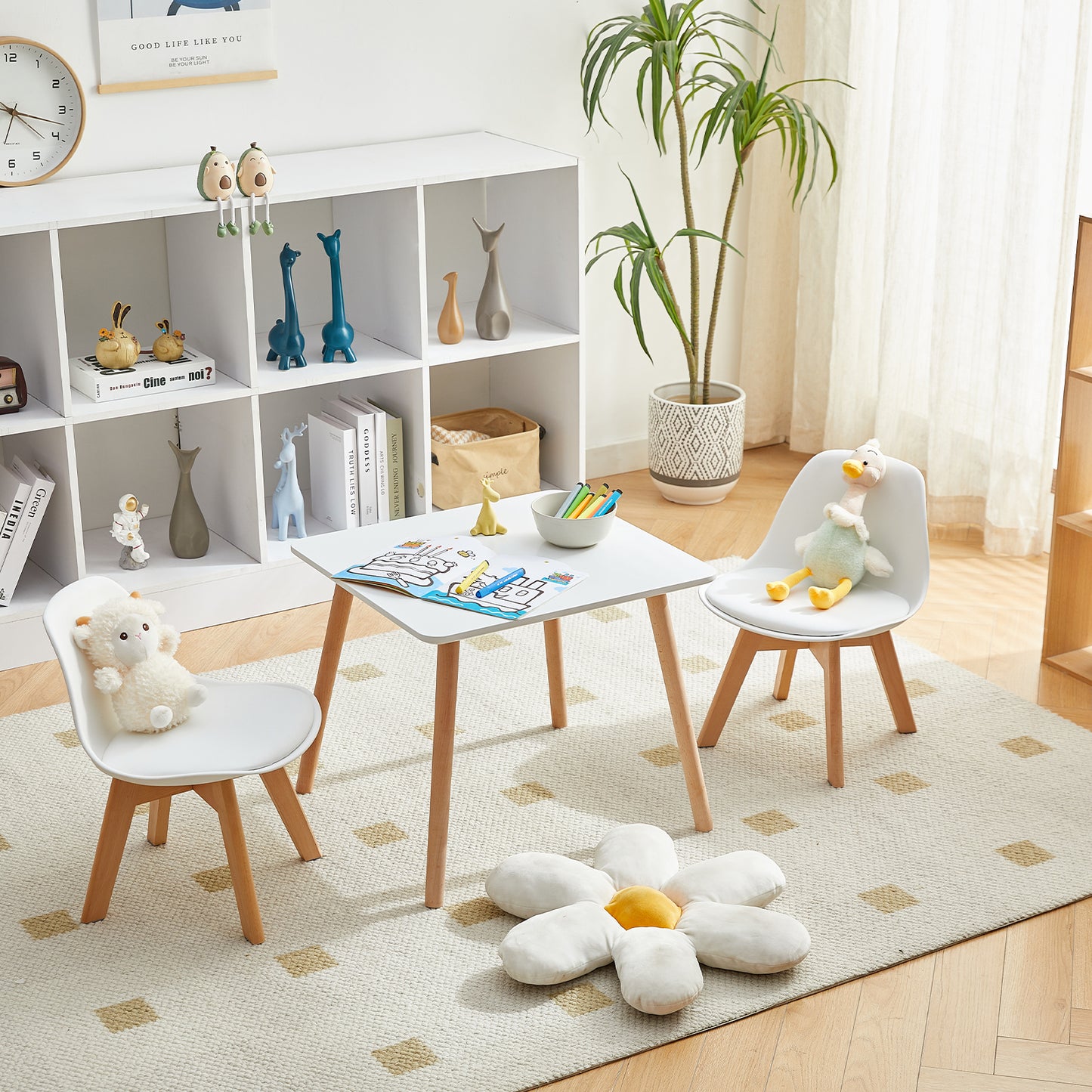 GRAND Kinder-Esszimmerstuhl mit Beinen aus Buche, 2er-Set – Rosa/Weiß