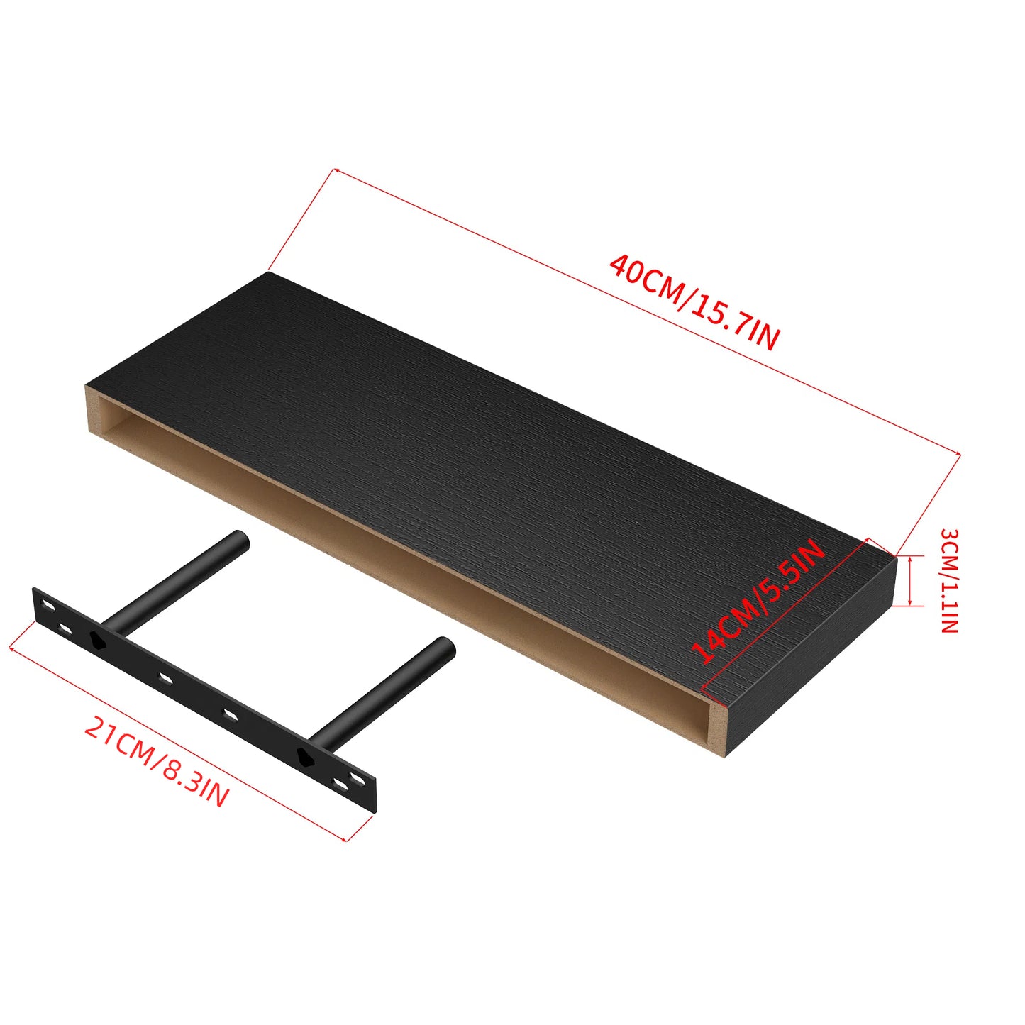 Schwebende Regale zur Wandmontage, 4er-Set, Wandregale für Schlafzimmer, Wohnzimmer, Küche – Schwarz/Weiß/Feuerfarbe