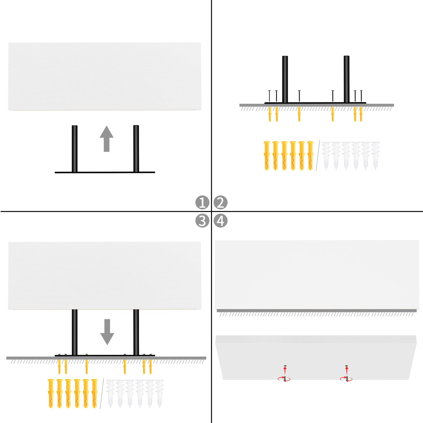 Schwebende Regale zur Wandmontage, 4er-Set, Wandregale für Schlafzimmer, Wohnzimmer, Küche – Schwarz/Weiß/Feuerfarbe