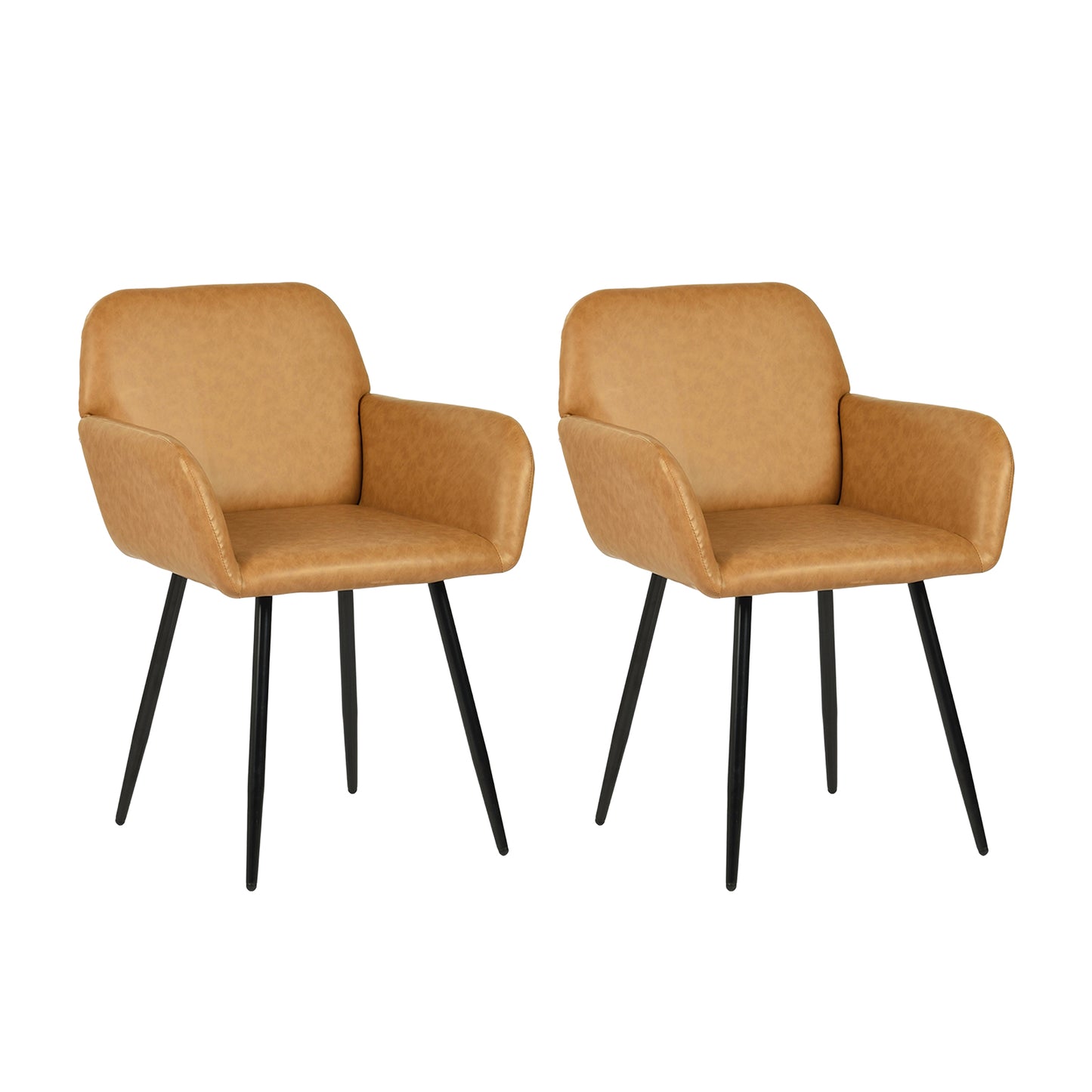 Esszimmerstuhl mit Armlehnen aus PU-Leder, breitem Design und Eisenbeinen, 1/2 Stück – Braun