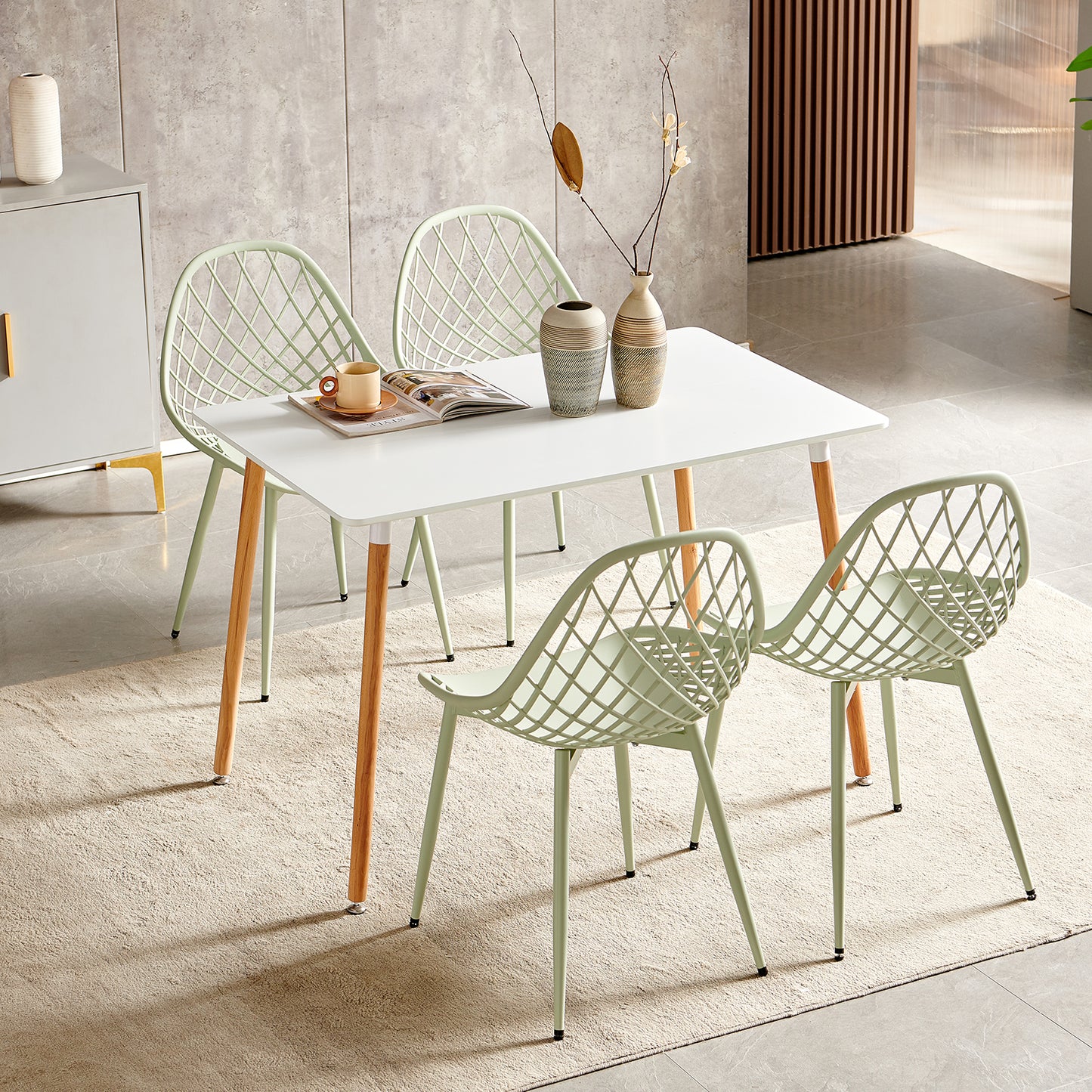 Morandi Color Metal Side Chair (4er-Set) - Bohnenpaste/Eiscremegrün/Khaki-MILAN