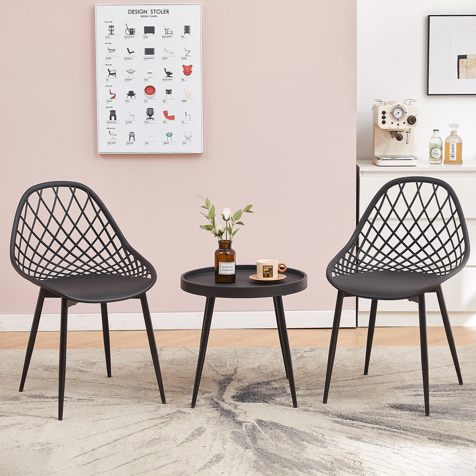 MILAN Metall-Esstisch- und Stuhl-Set – Schwarz –