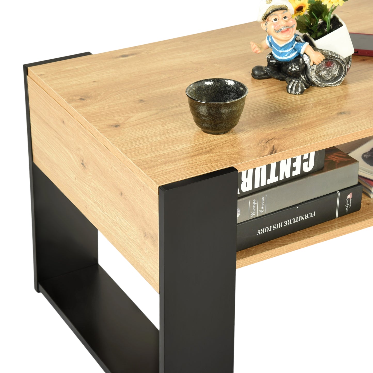 Couchtisch mit Regalen, Goldene Eiche - OWENS