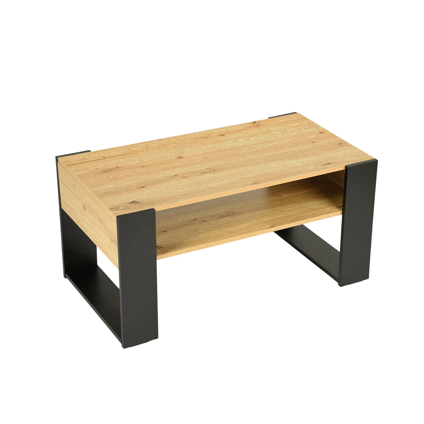 Couchtisch mit Regalen, Goldene Eiche - OWENS