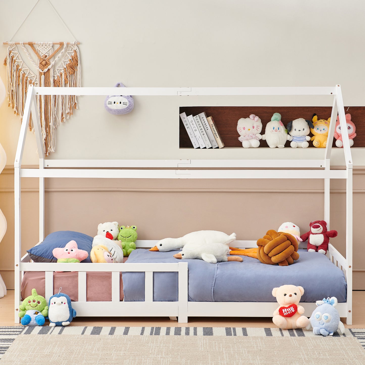Kinderbett Hausbett Kinder-Einzelbett Holz/Weiß – PINEY