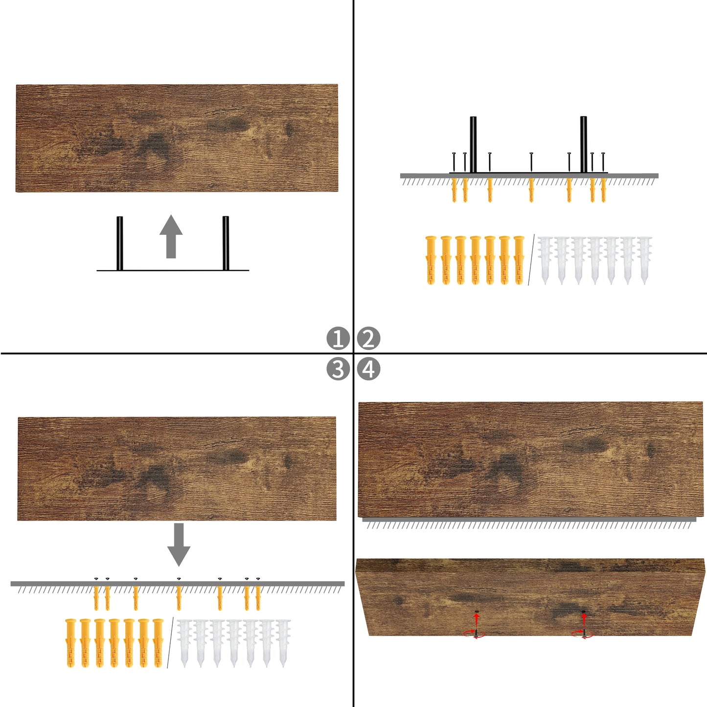 POMONA Wandregale, Set aus 2 schwebenden Regalen – Feuerholz-Muster