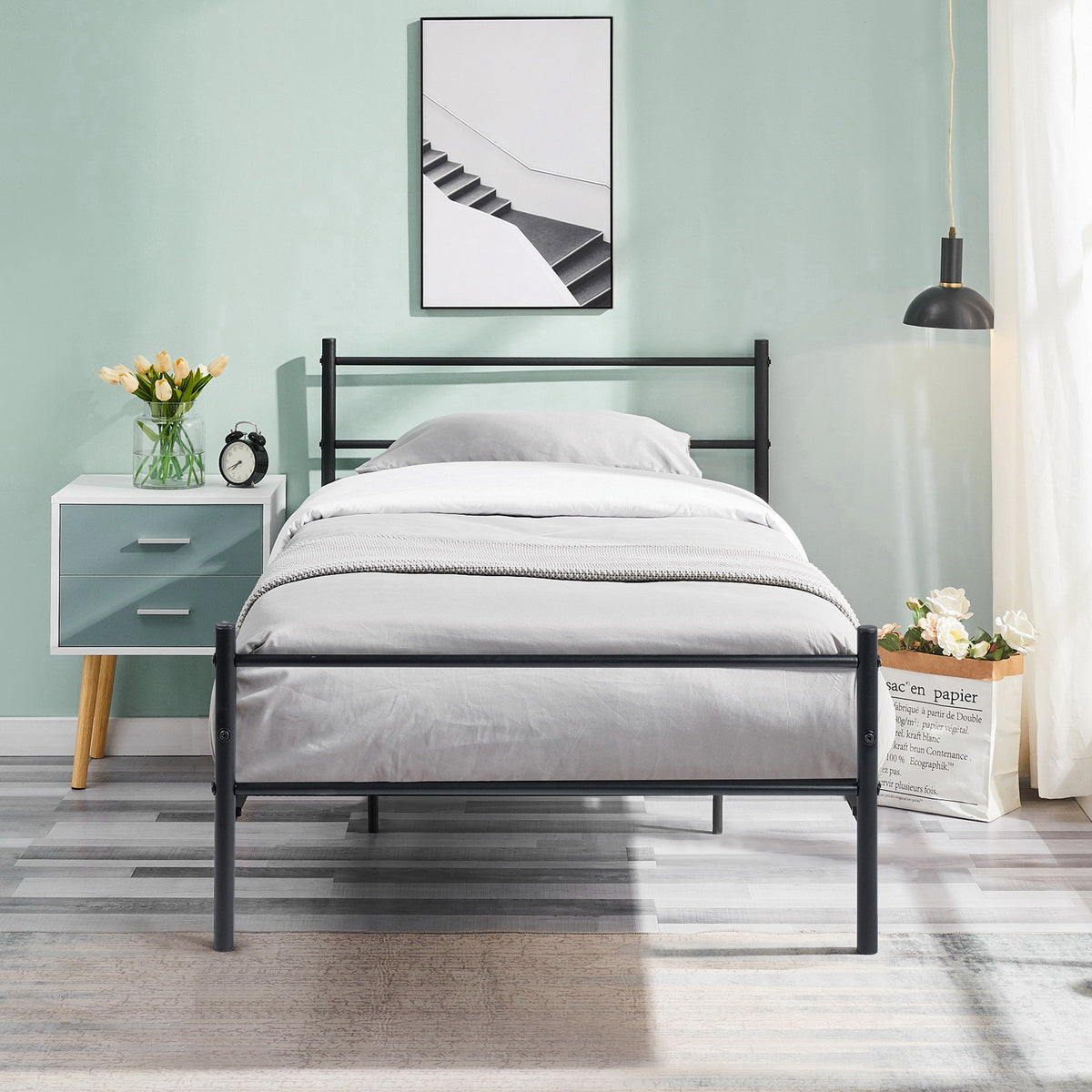 PRIMO Einzelbett aus Metall – Schwarz, 2er-Set