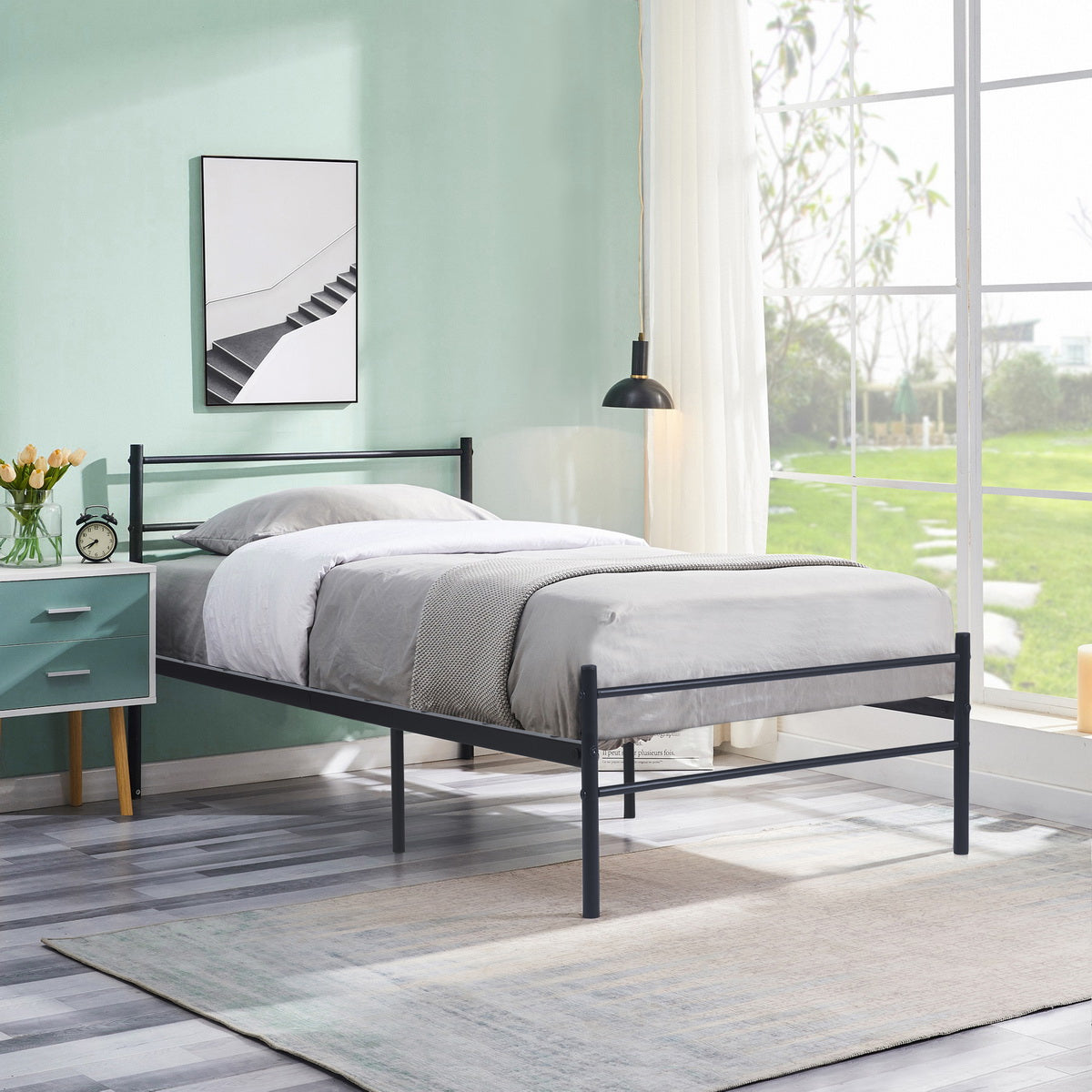 PRIMO Einzelbett aus Metall – Schwarz, 2er-Set
