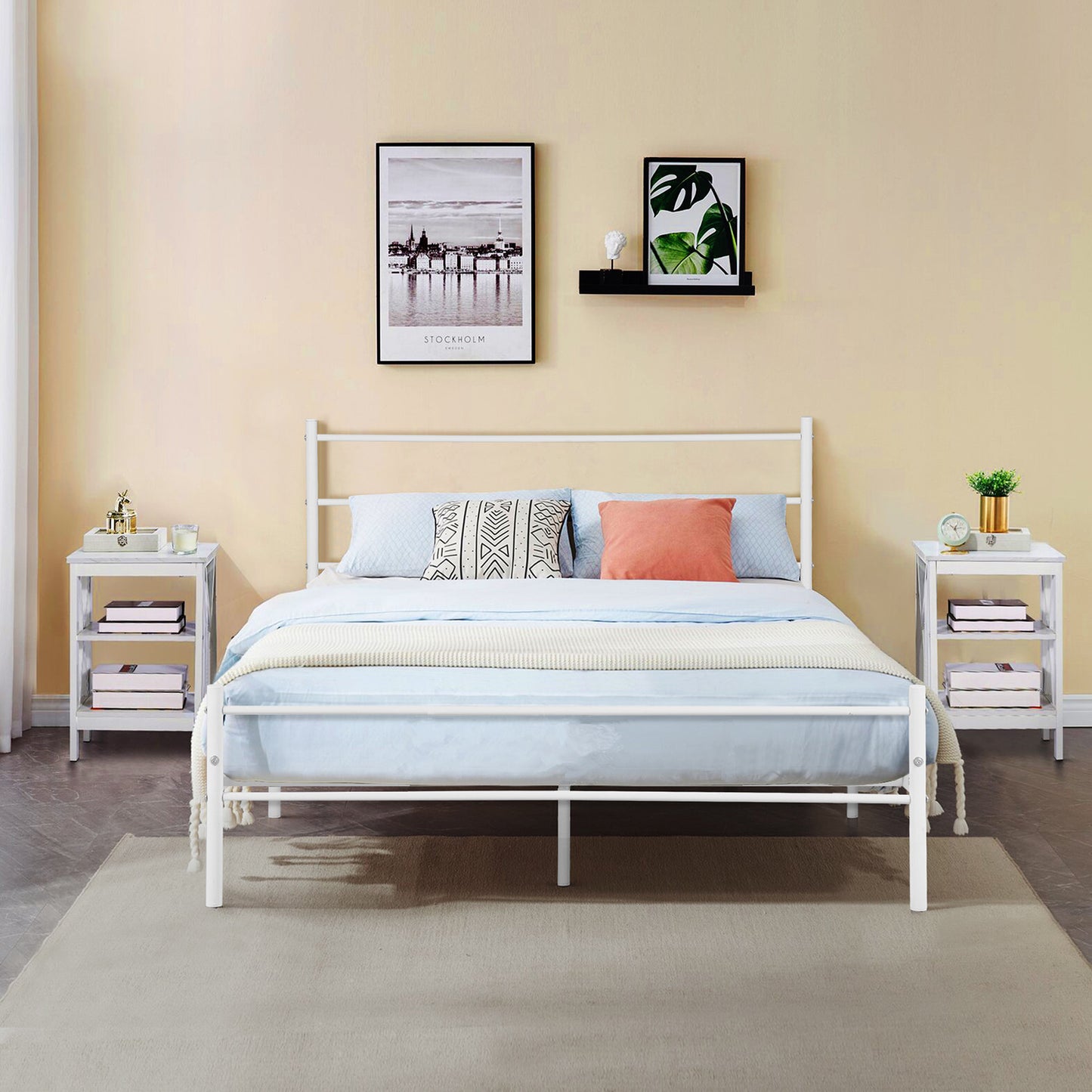 PRIMO Einzel-/Doppelbett aus Metall 94 * 196 cm/143 * 196 cm - Schwarz/Weiß