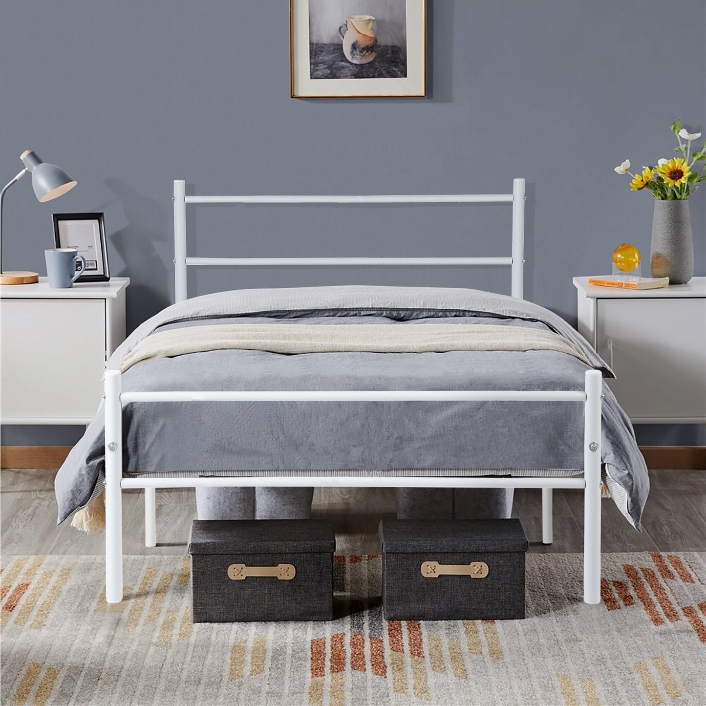 PRIMO Einzel-/Doppelbett aus Metall 94 * 196 cm/143 * 196 cm - Schwarz/Weiß