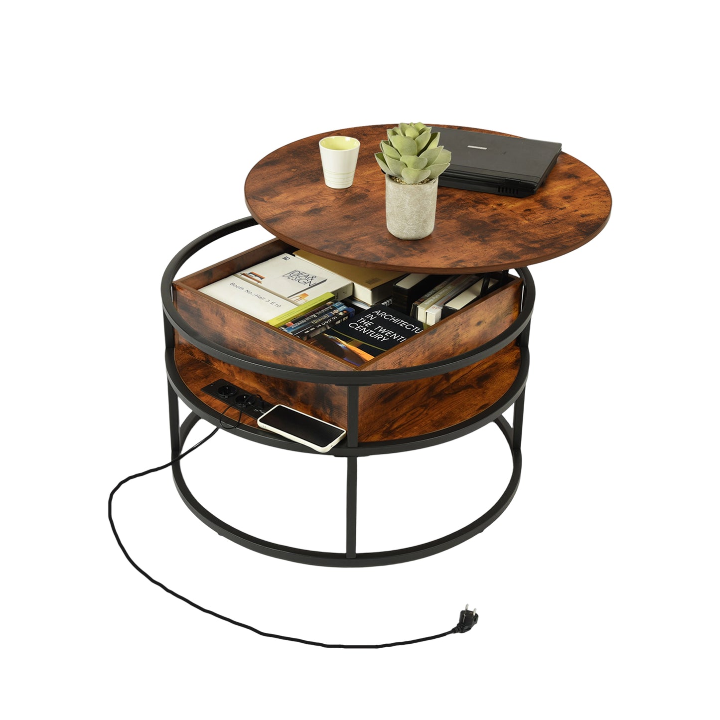 Lift-Top Couchtisch mit verstecktem Fach und Steckdose