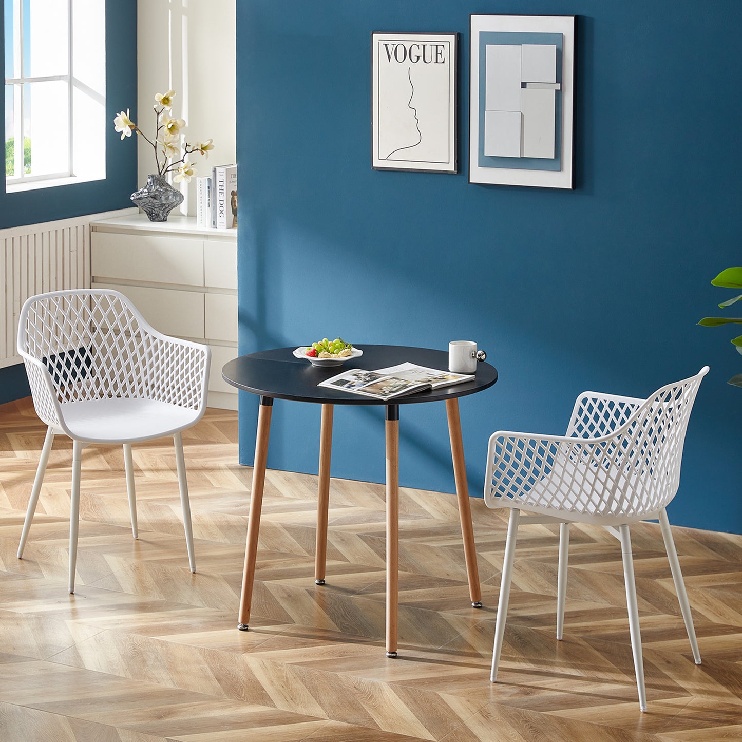 ROME Hollow Arm Chair (6er-Set) – Schwarz/Weiß