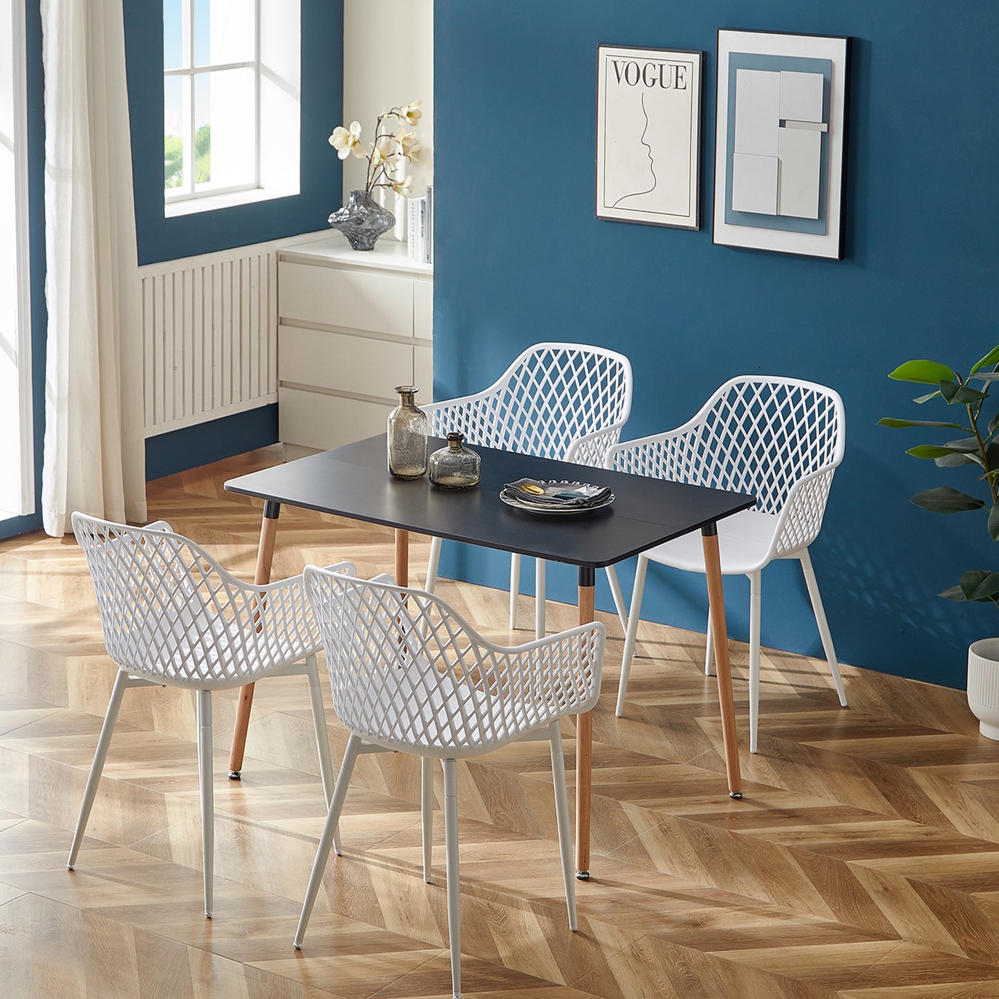 ROME Hollow Arm Chair (6er-Set) – Schwarz/Weiß