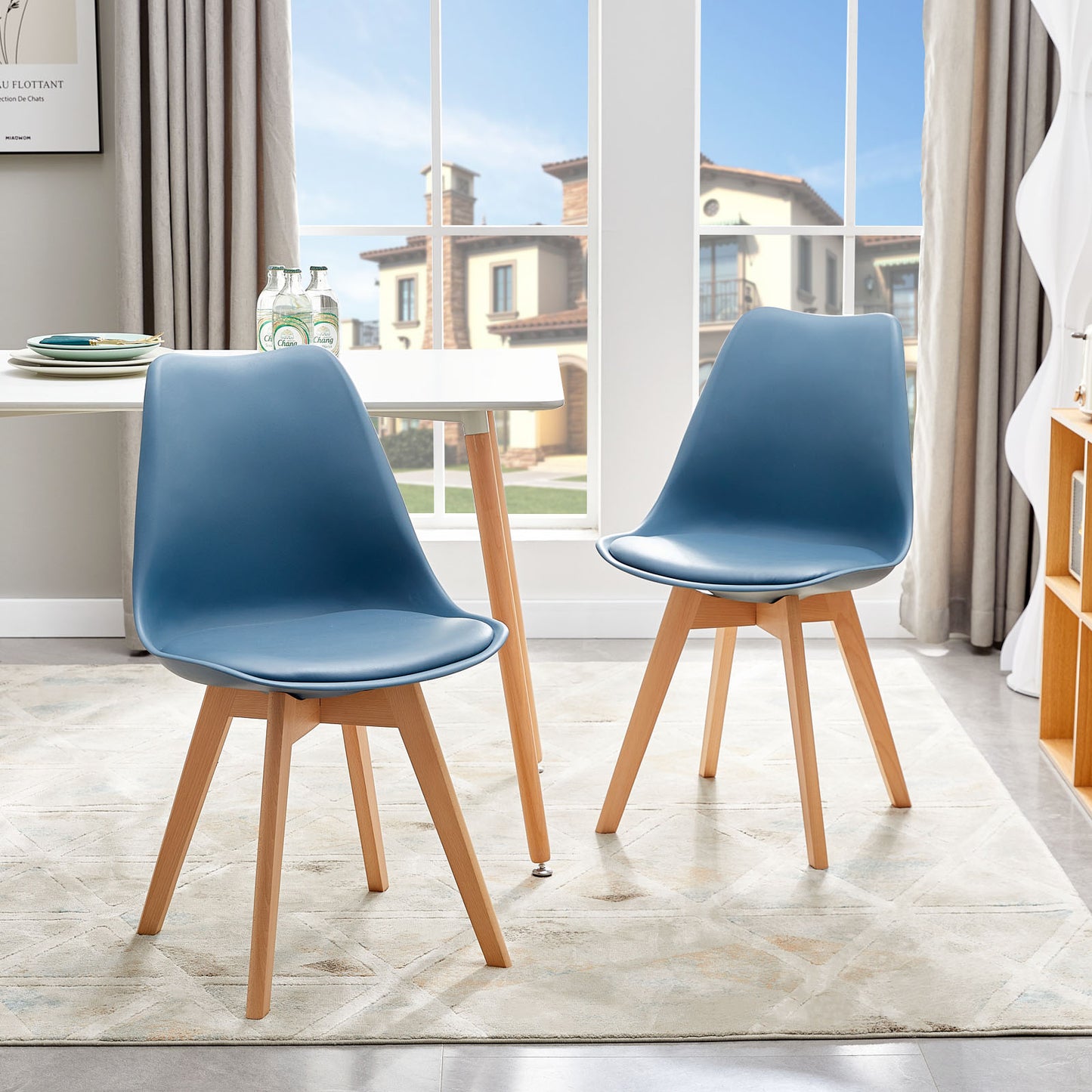 TULIP gepolsterter Esszimmerstuhl – Serie Blau, 2er-/4er-Set