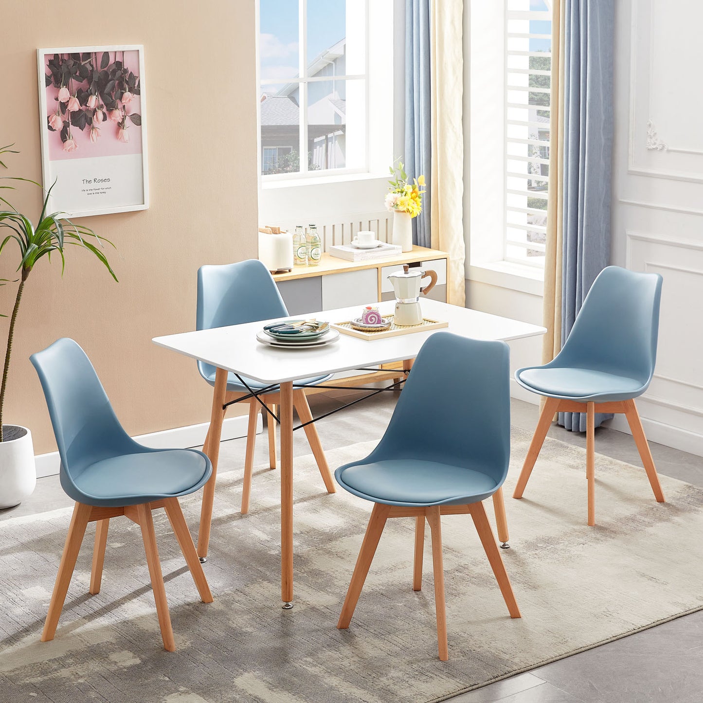 TULIP gepolsterter Esszimmerstuhl – Serie Blau, 2er-/4er-Set