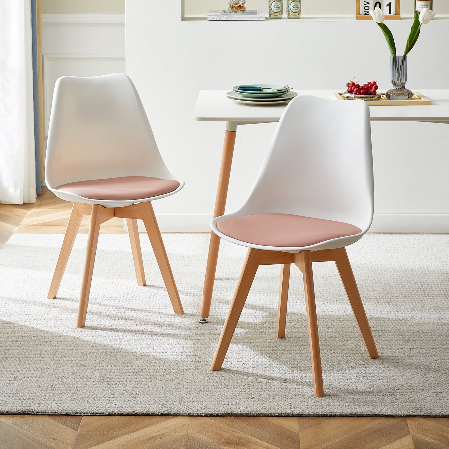 TULIP PP Esszimmerstuhl, gepolsterter Stuhl mit Buchenbeinen, Küchenstuhl aus Holz – Braun/Rosa/Grün/Hellblau/Rot