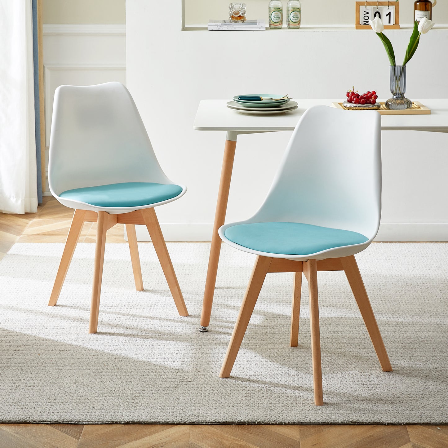 TULIP PP Esszimmerstuhl, gepolsterter Stuhl mit Buchenbeinen, Küchenstuhl aus Holz – Braun/Rosa/Grün/Hellblau/Rot
