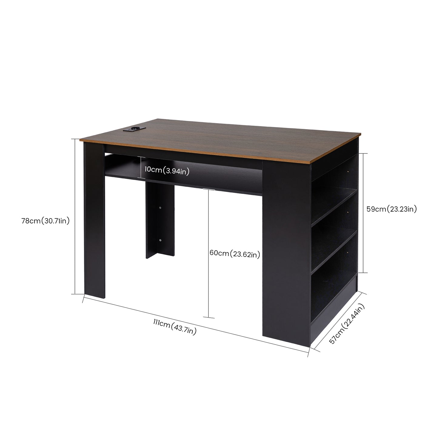 TURLEY Moderner Bartisch Schreibtisch mit Fächern - Schwarz/Weiß