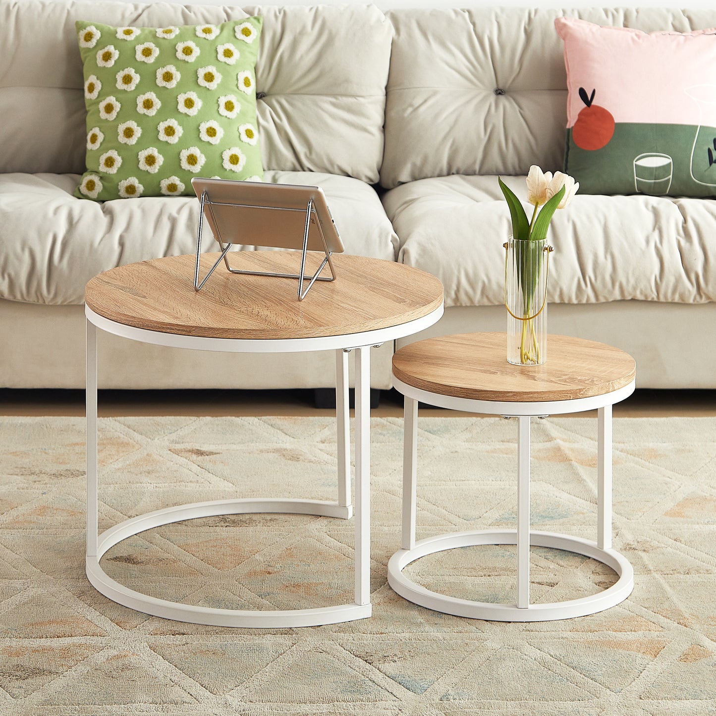 VERONA Couchtisch 2er-Set, bemaltes minimalistisches Design, rund, Durchmesser 60*45CM/40*35CM