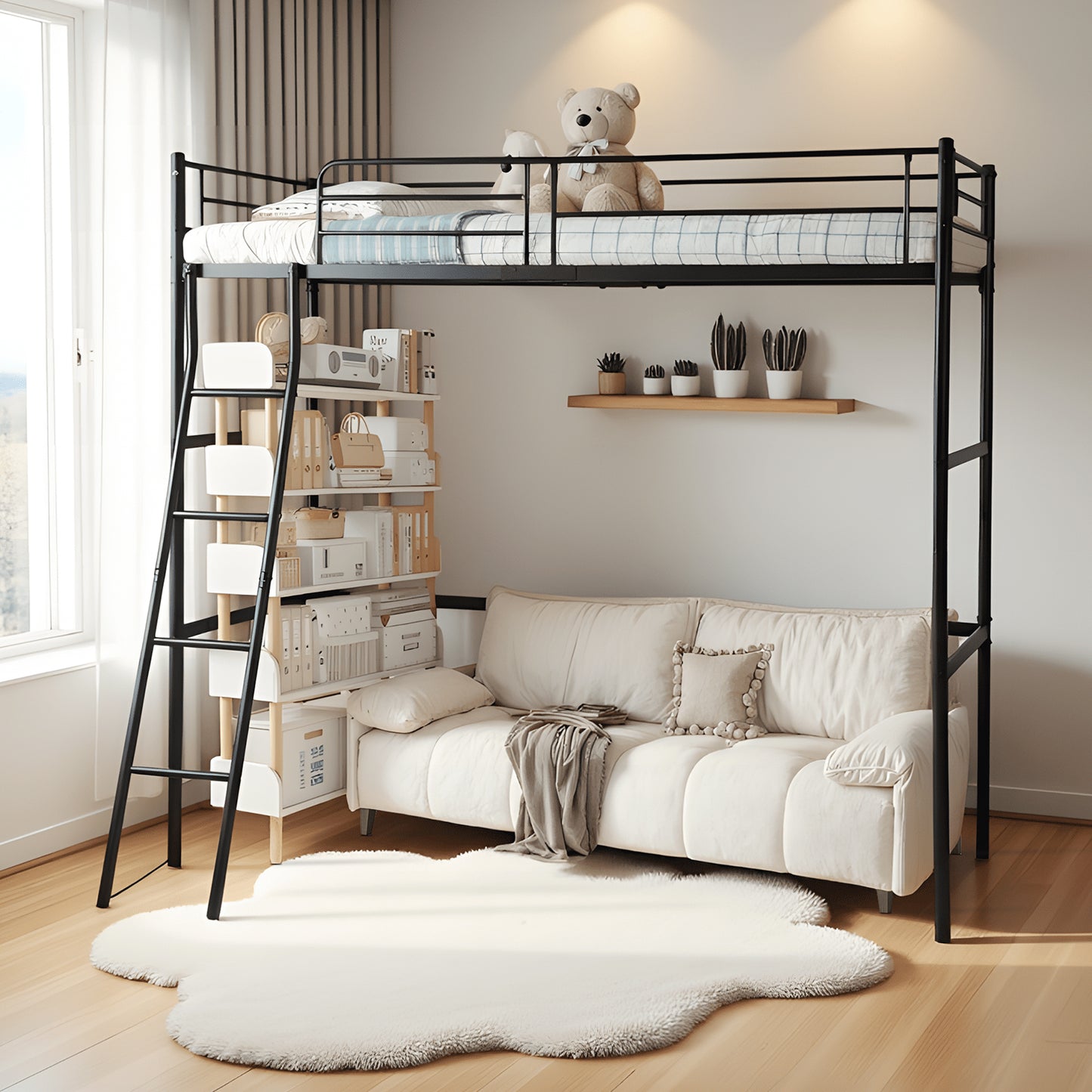 Loft Metallbettgestell mit Integrierter Leiter Schwarz - WALDO