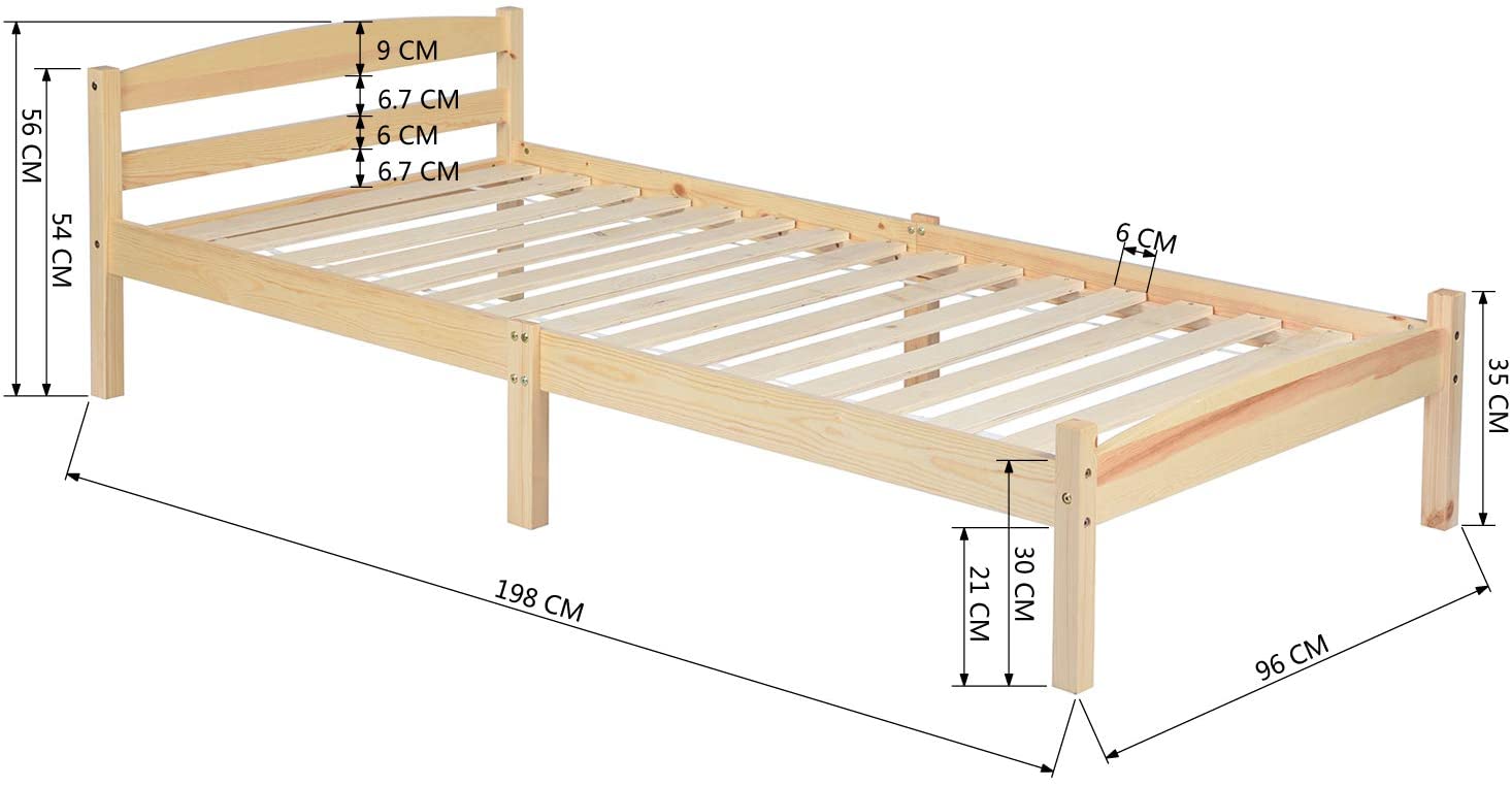 BIGLIA Einzel-/Doppelbett aus Holz 96 * 198 cm/146 * 198 cm - Holzfarbe
