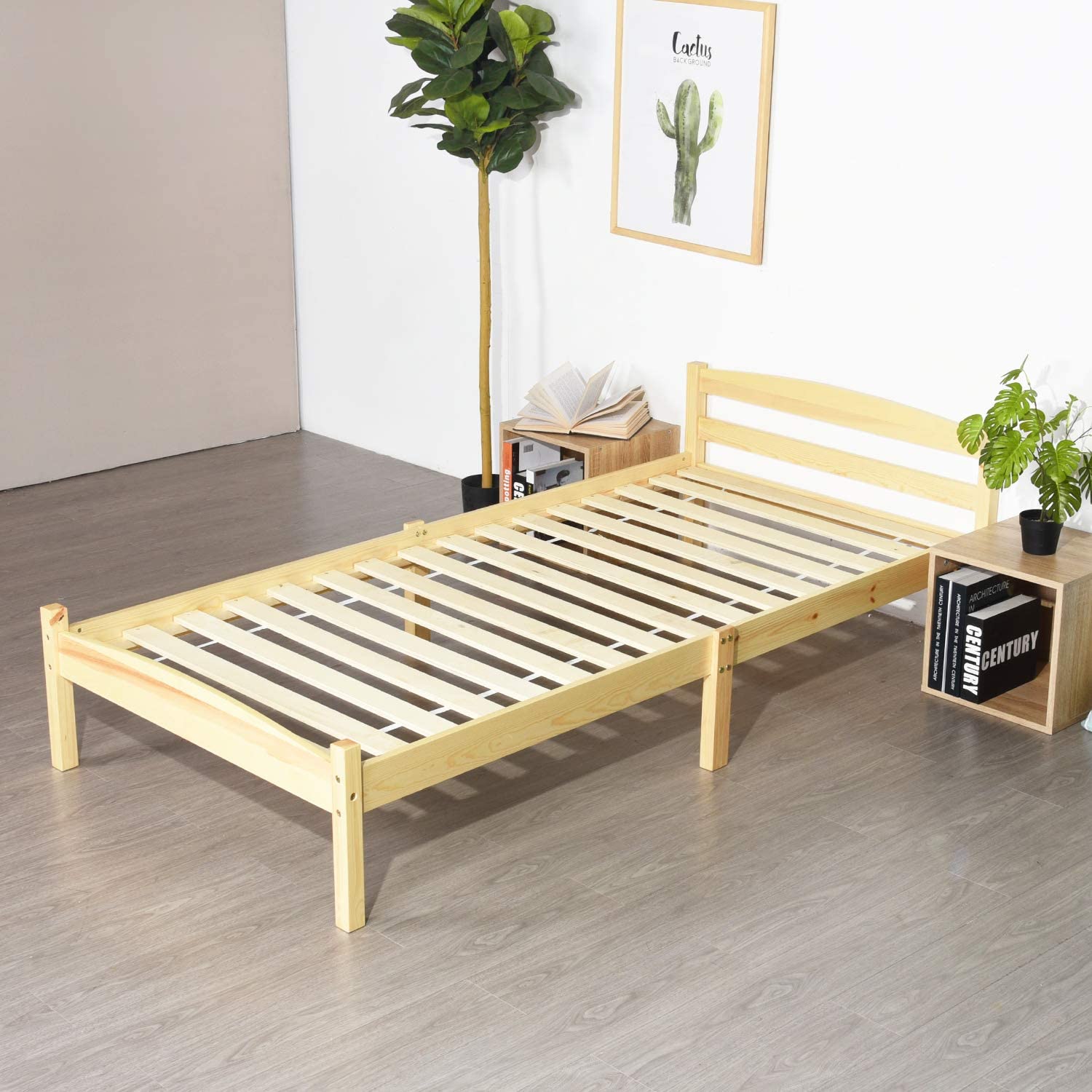 BIGLIA Einzel-/Doppelbett aus Holz 96 * 198 cm/146 * 198 cm - Holzfarbe