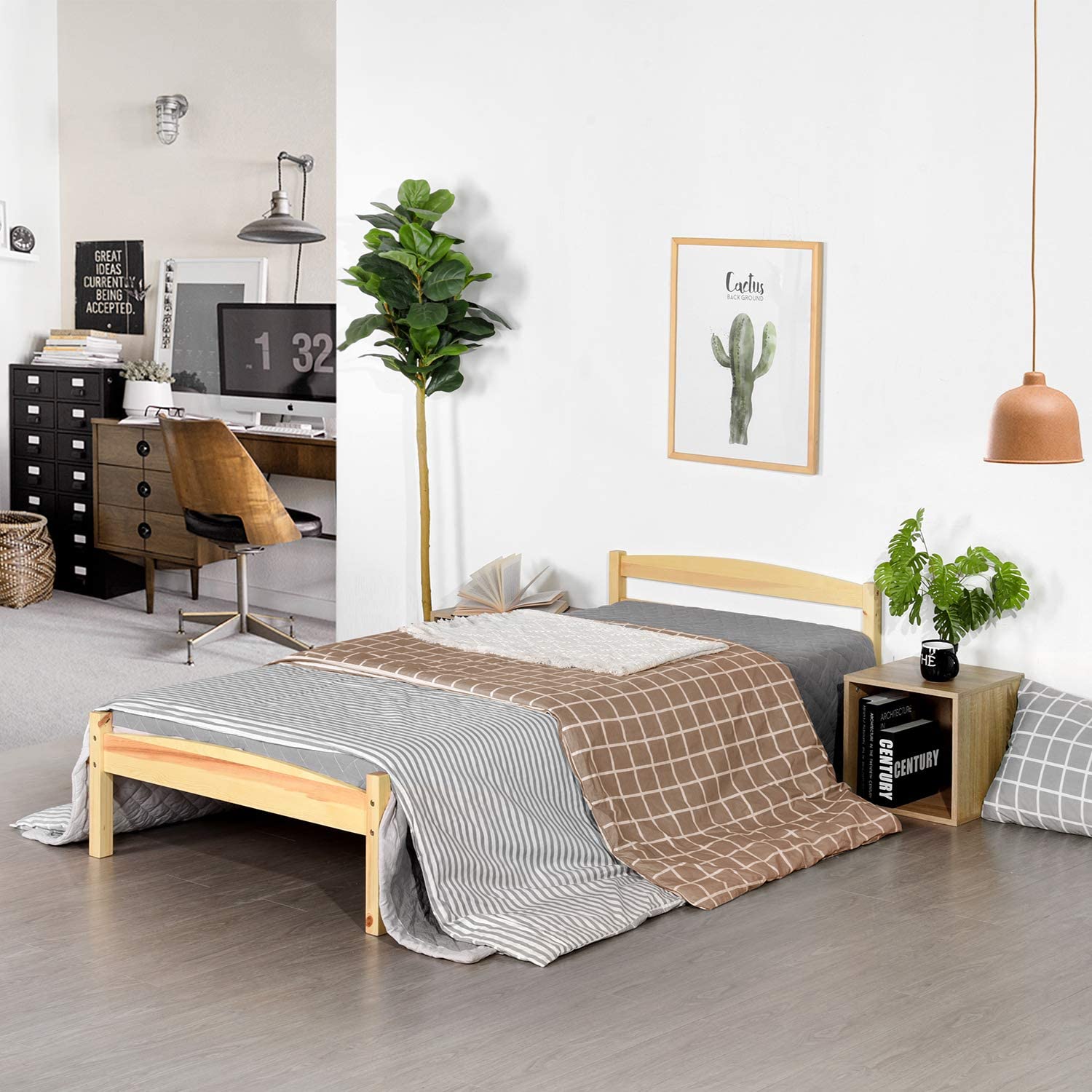 BIGLIA Einzel-/Doppelbett aus Holz 96 * 198 cm/146 * 198 cm - Holzfarbe