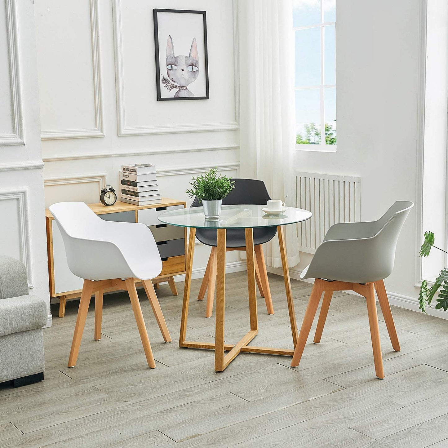 CLOVER PP Esszimmerst¨¹hle mit Eiche Bein - Schwarz/Wei?/Grau