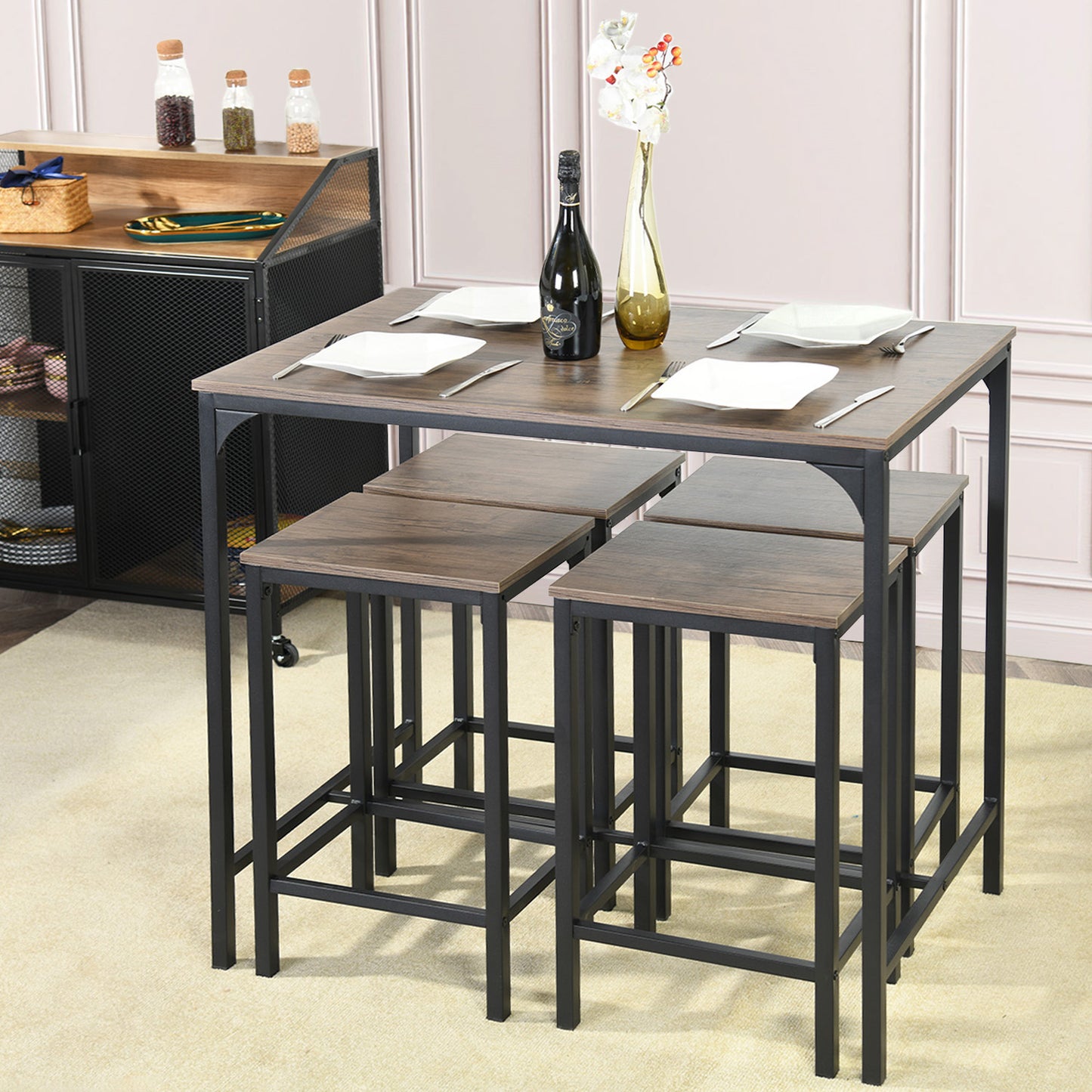 FAIRMAN Bartisch und 4 Stühle – Grau