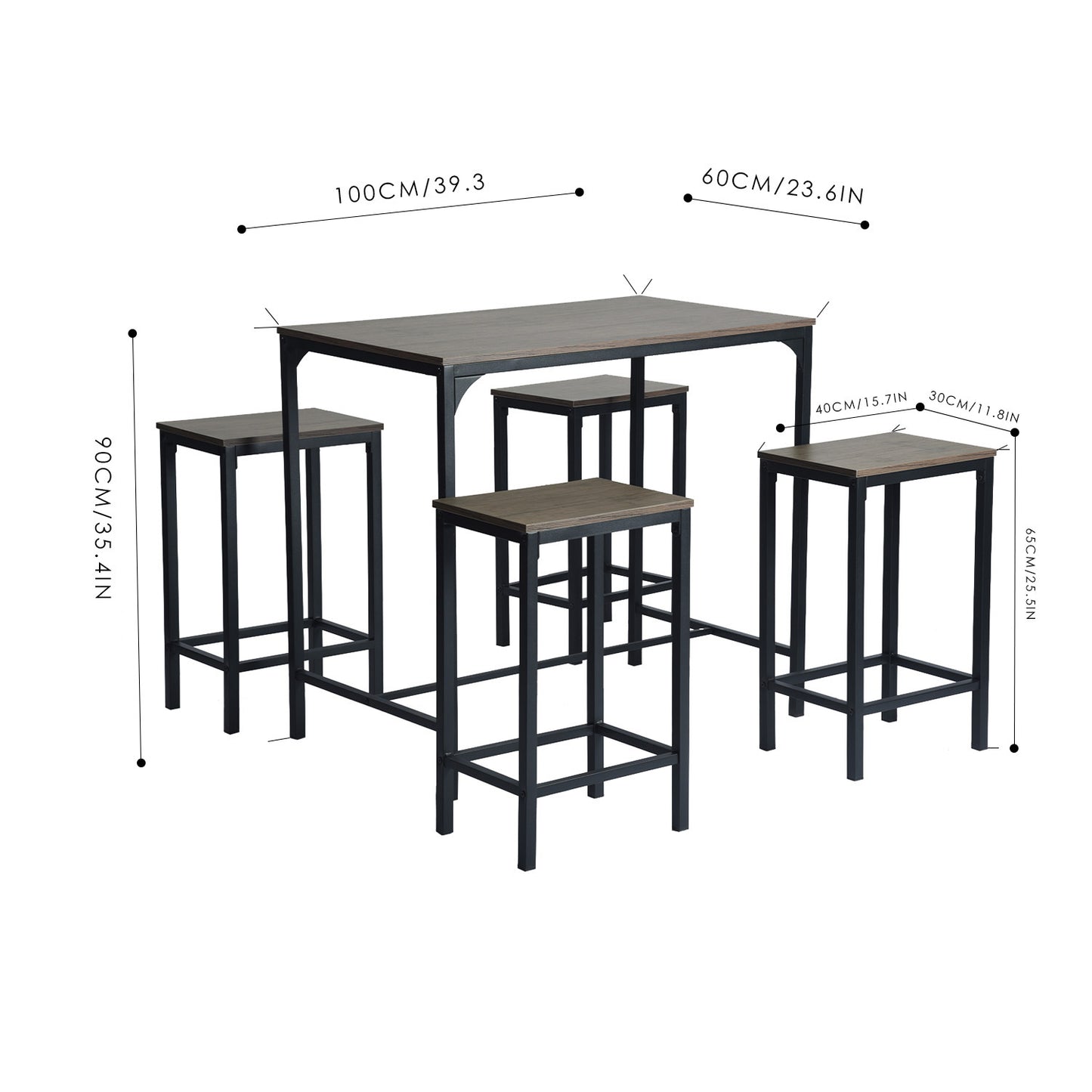 FAIRMAN Bartisch und 4 Stühle – Grau