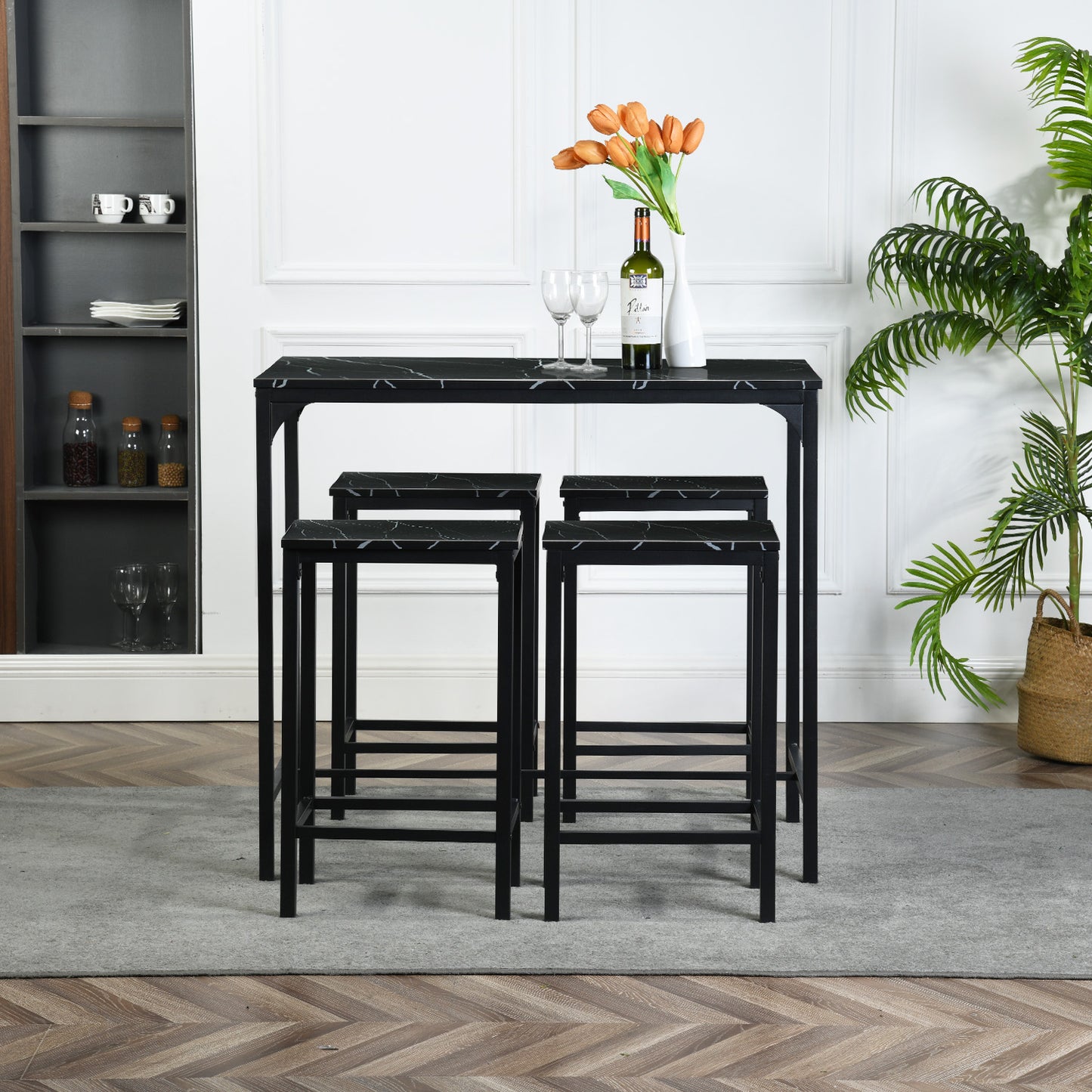 Bar Set Tisch und 4 Stühle – Schwarzer Marmor-FAIRMAN