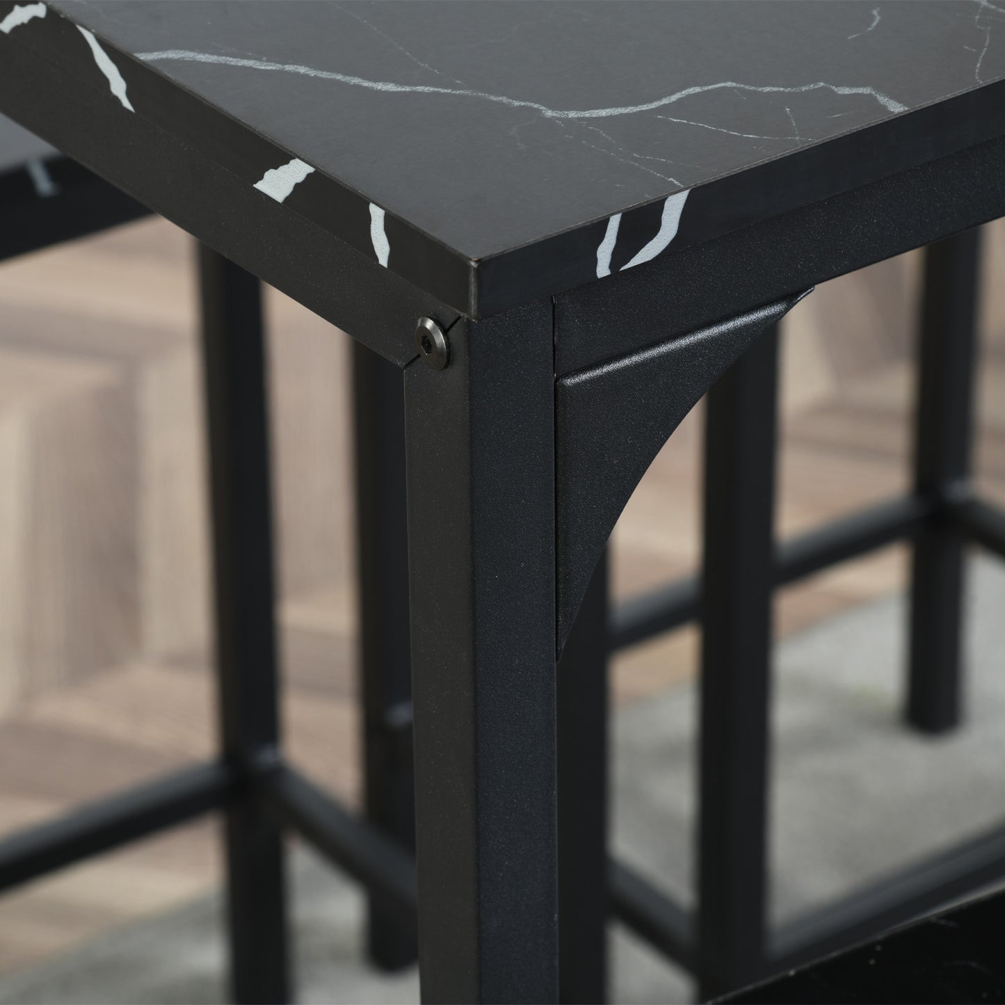 Bar Set Tisch und 4 Stühle – Schwarzer Marmor-FAIRMAN
