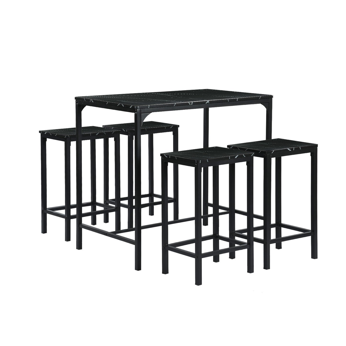 Bar Set Tisch und 4 Stühle – Schwarzer Marmor-FAIRMAN