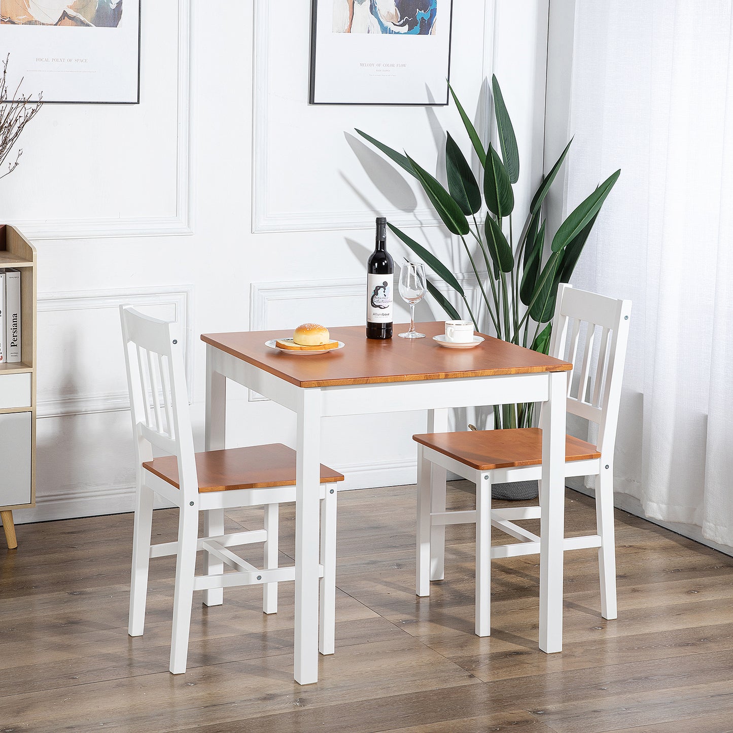 LILAC Esstisch mit 2 St¨¹hlen Set 74 * 74 * 73cm - Wei?/Grau/Braun