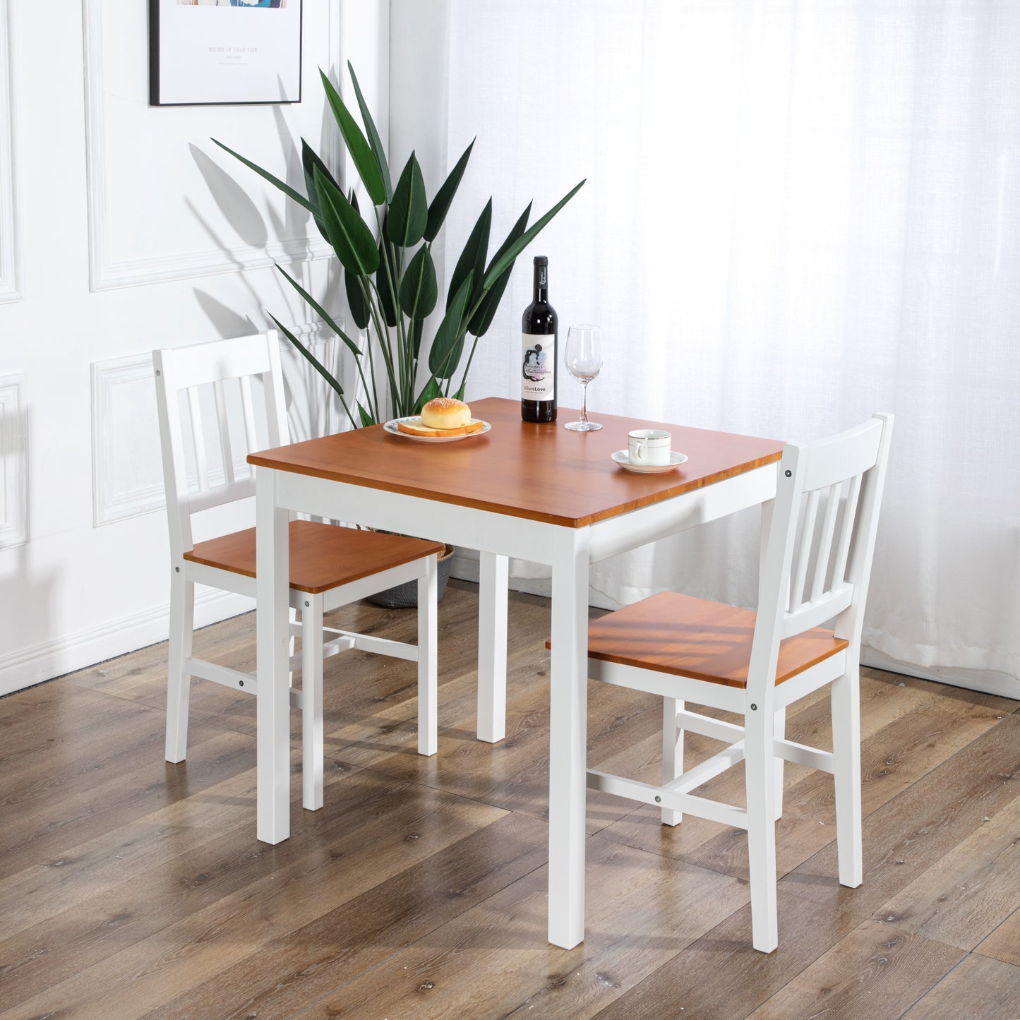 LILAC Esstisch mit 2 St¨¹hlen Set 74 * 74 * 73cm - Wei?/Grau/Braun