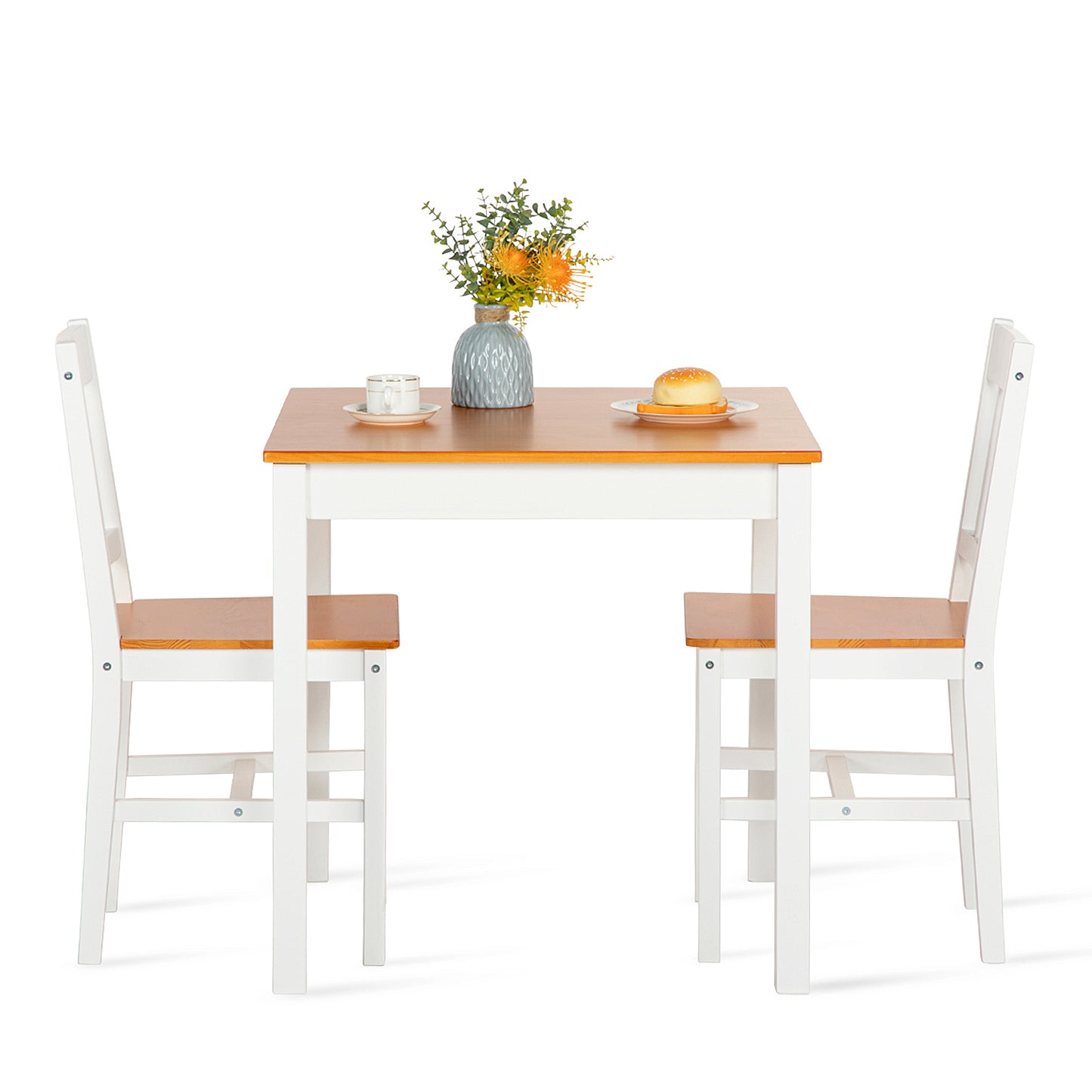 LILAC Esstisch mit 2 St¨¹hlen Set 74 * 74 * 73cm - Wei?/Grau/Braun