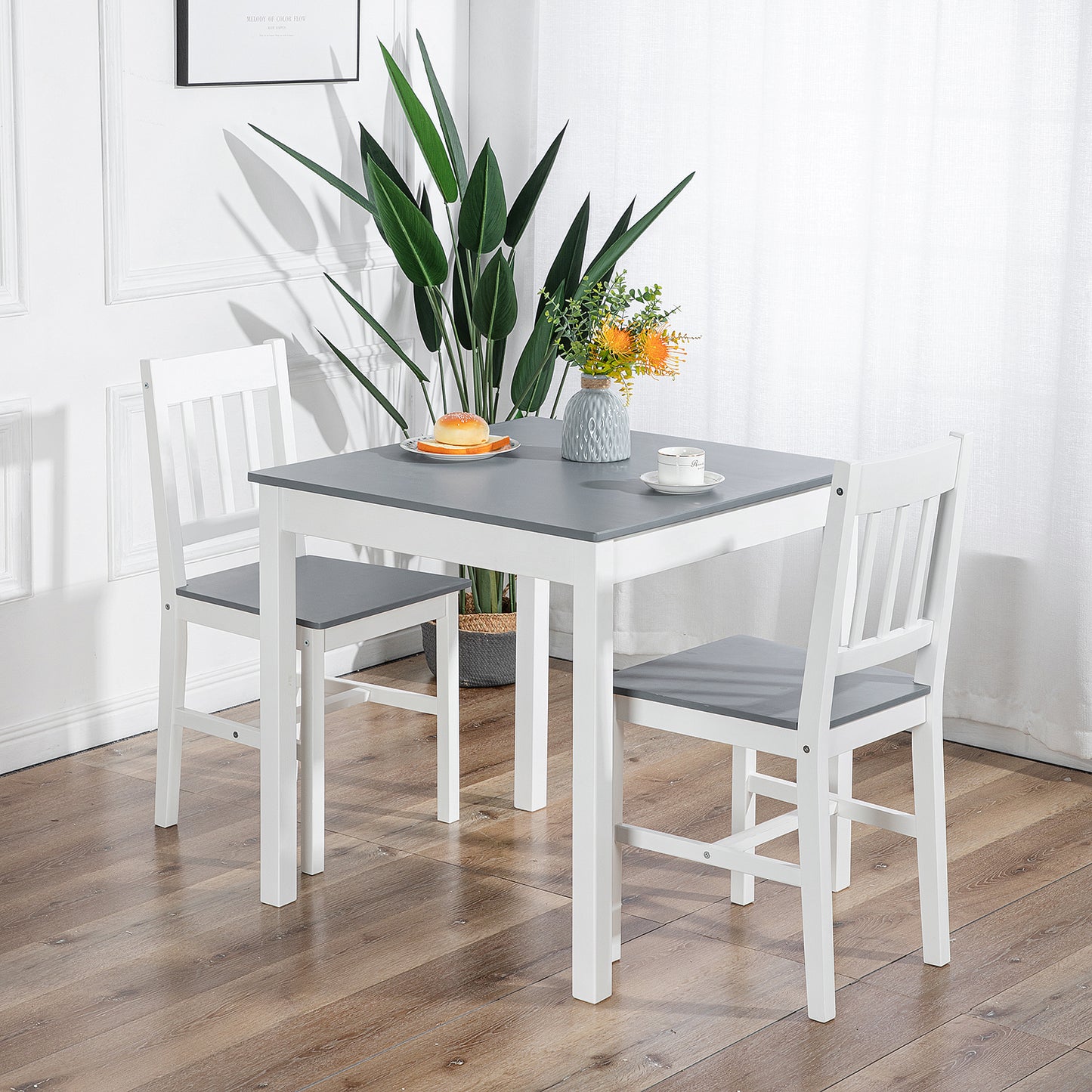 LILAC Esstisch mit 2 St¨¹hlen Set 74 * 74 * 73cm - Wei?/Grau/Braun