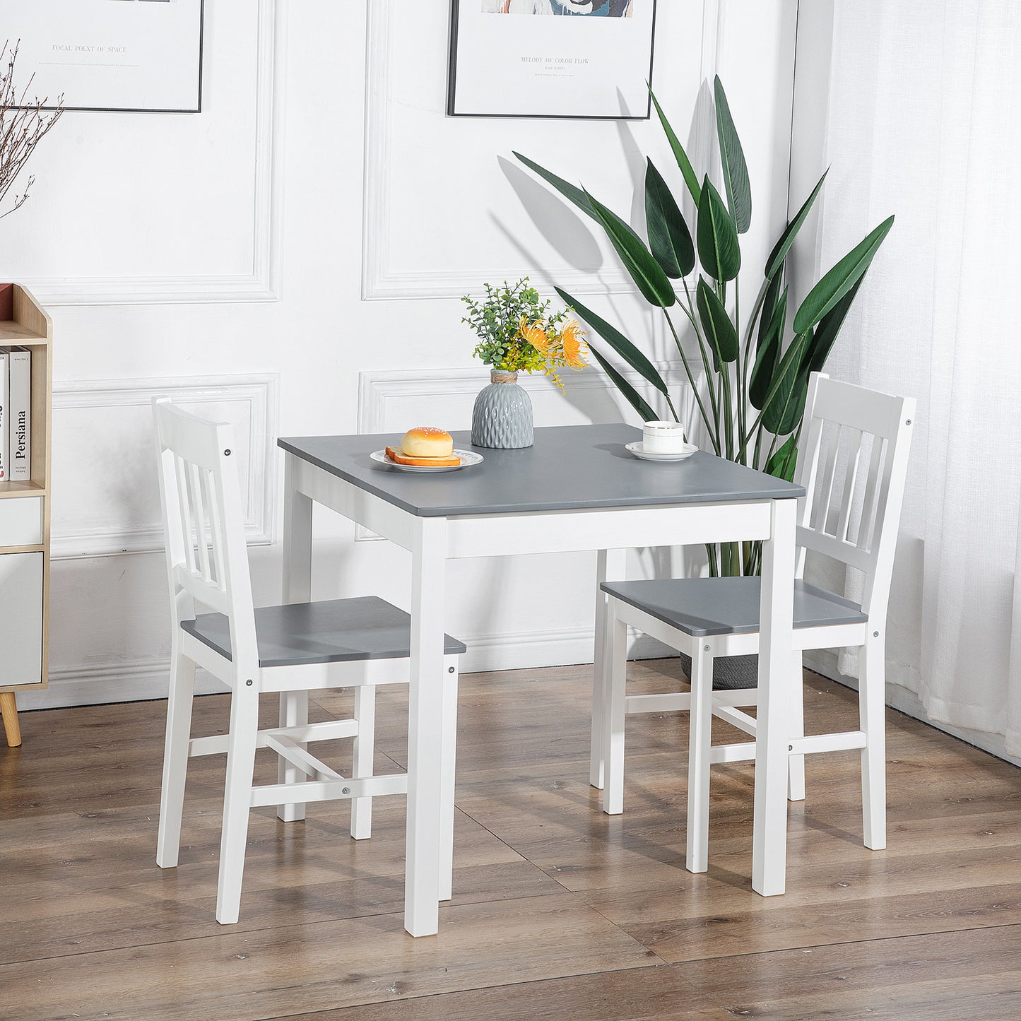 LILAC Esstisch mit 2 St¨¹hlen Set 74 * 74 * 73cm - Wei?/Grau/Braun