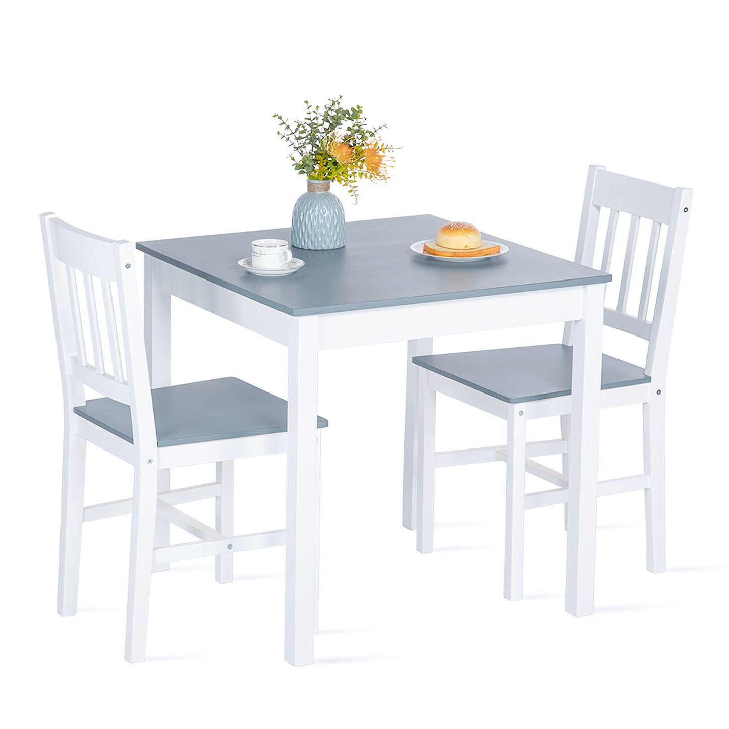 LILAC Esstisch mit 2 St¨¹hlen Set 74 * 74 * 73cm - Wei?/Grau/Braun